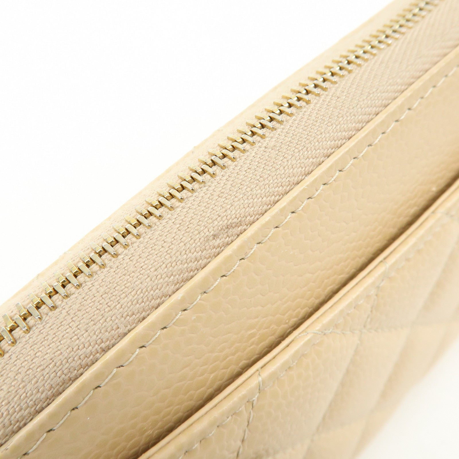 CHANEL Matelasse COCO Mark Caviarskin Zipppy Long Wallet Beige