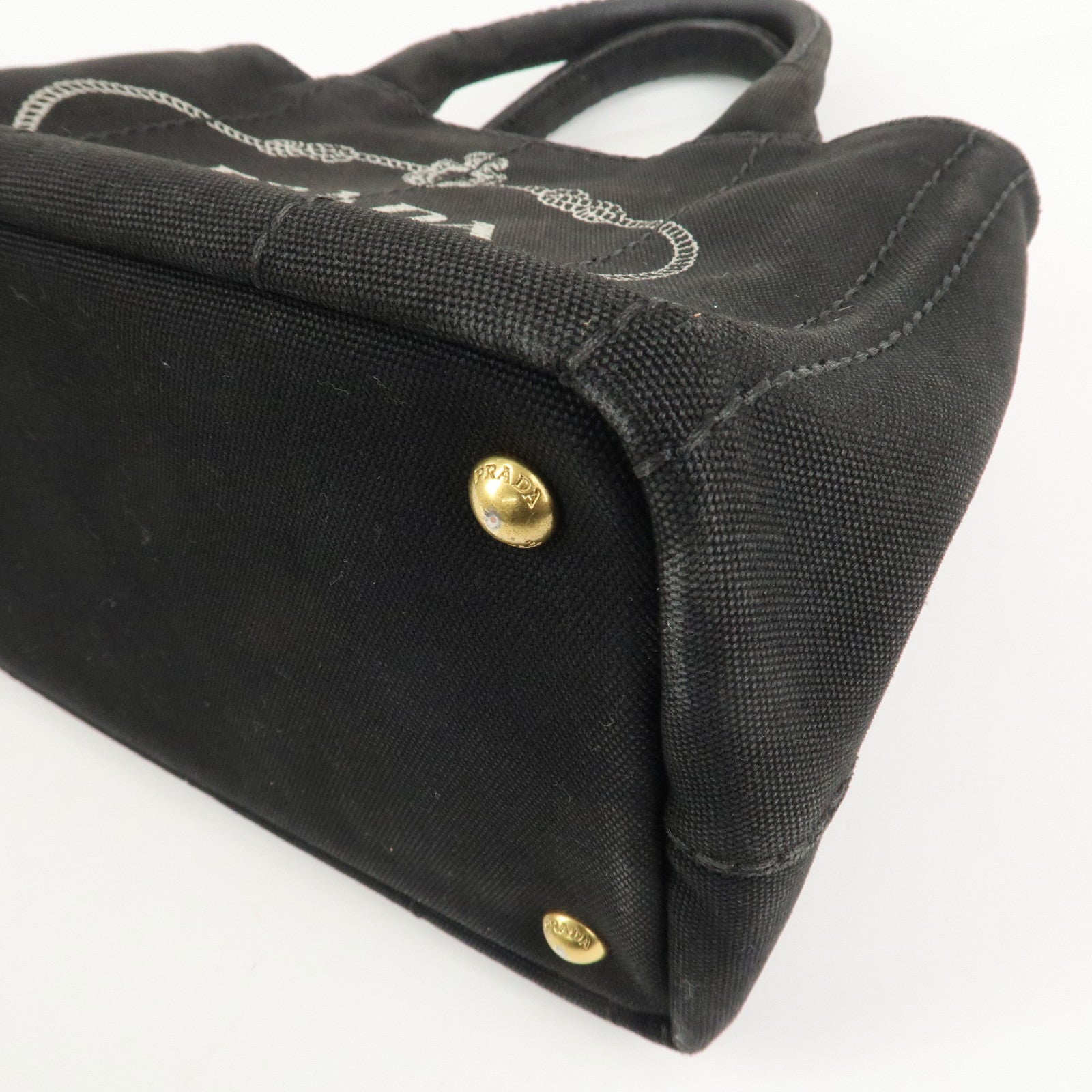 PRADA Canapa Mini Canvas 2Way Hand Bag Tote Bag Black 1BG439 Used