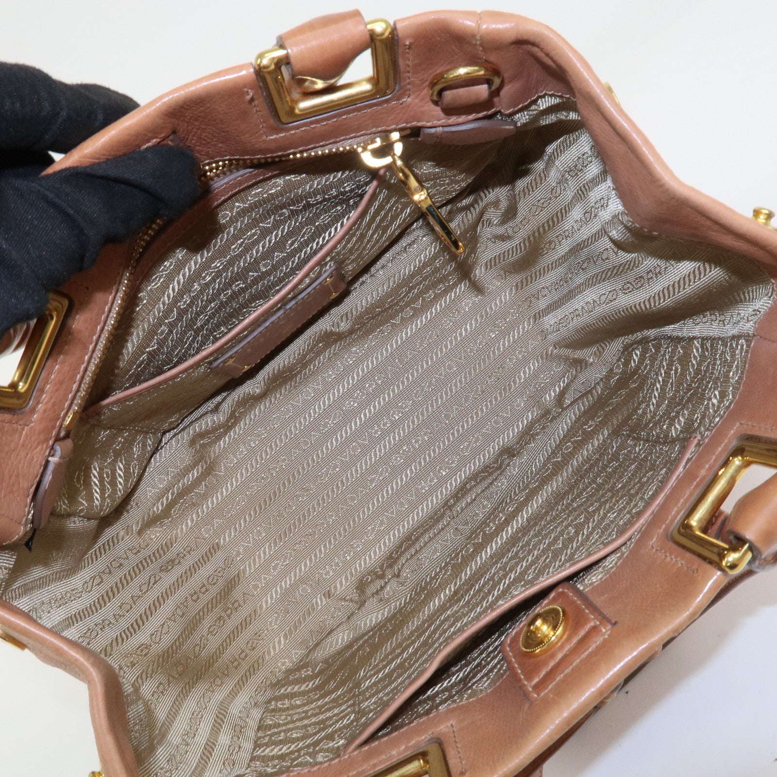 PRADA Ribbon Leather 2WAY Bag Hand Bag Shoulder Bag Brown BN2245