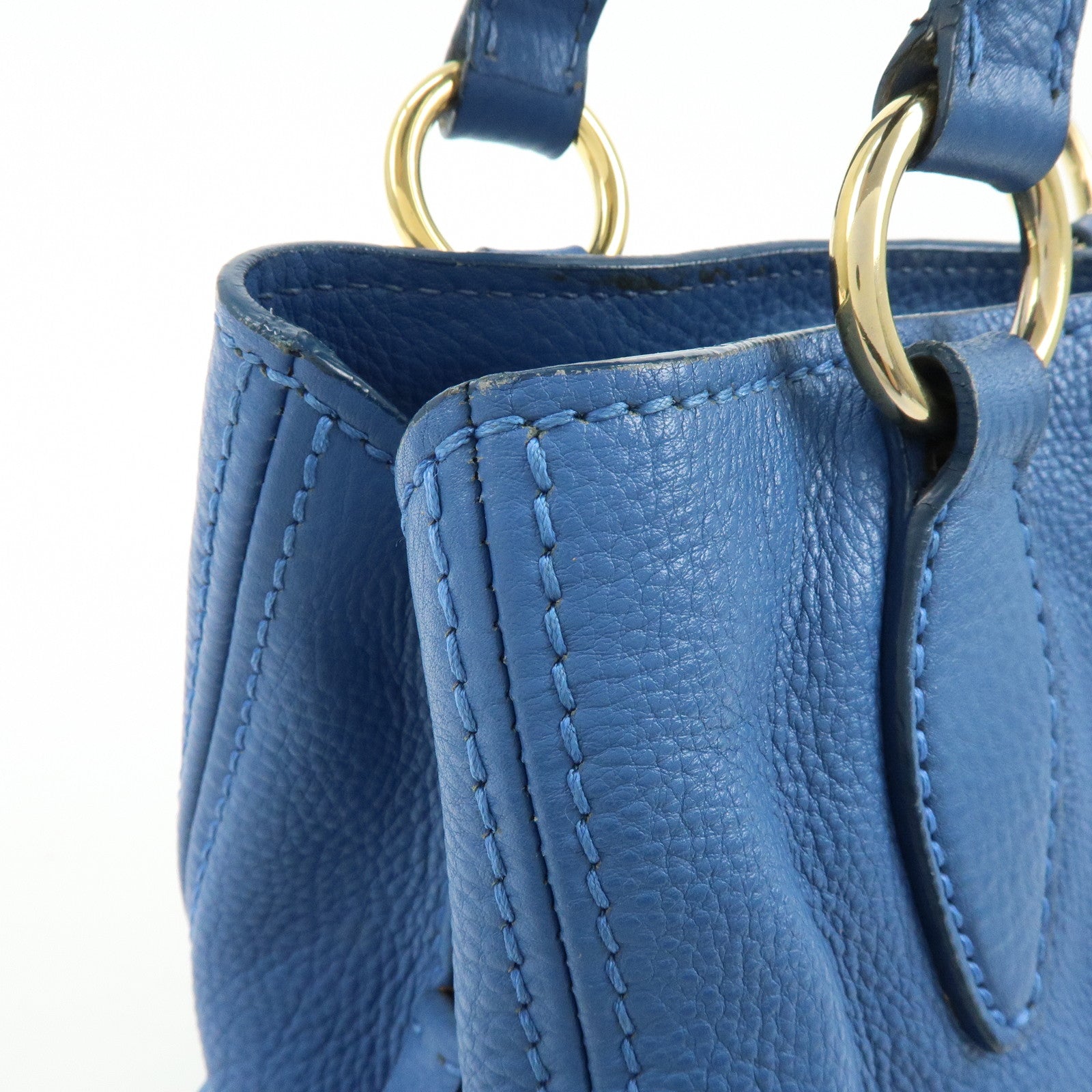 MIU MIU Logo Leather 2Way Bag Hand Bag Shoulder Bag Blue RR1945