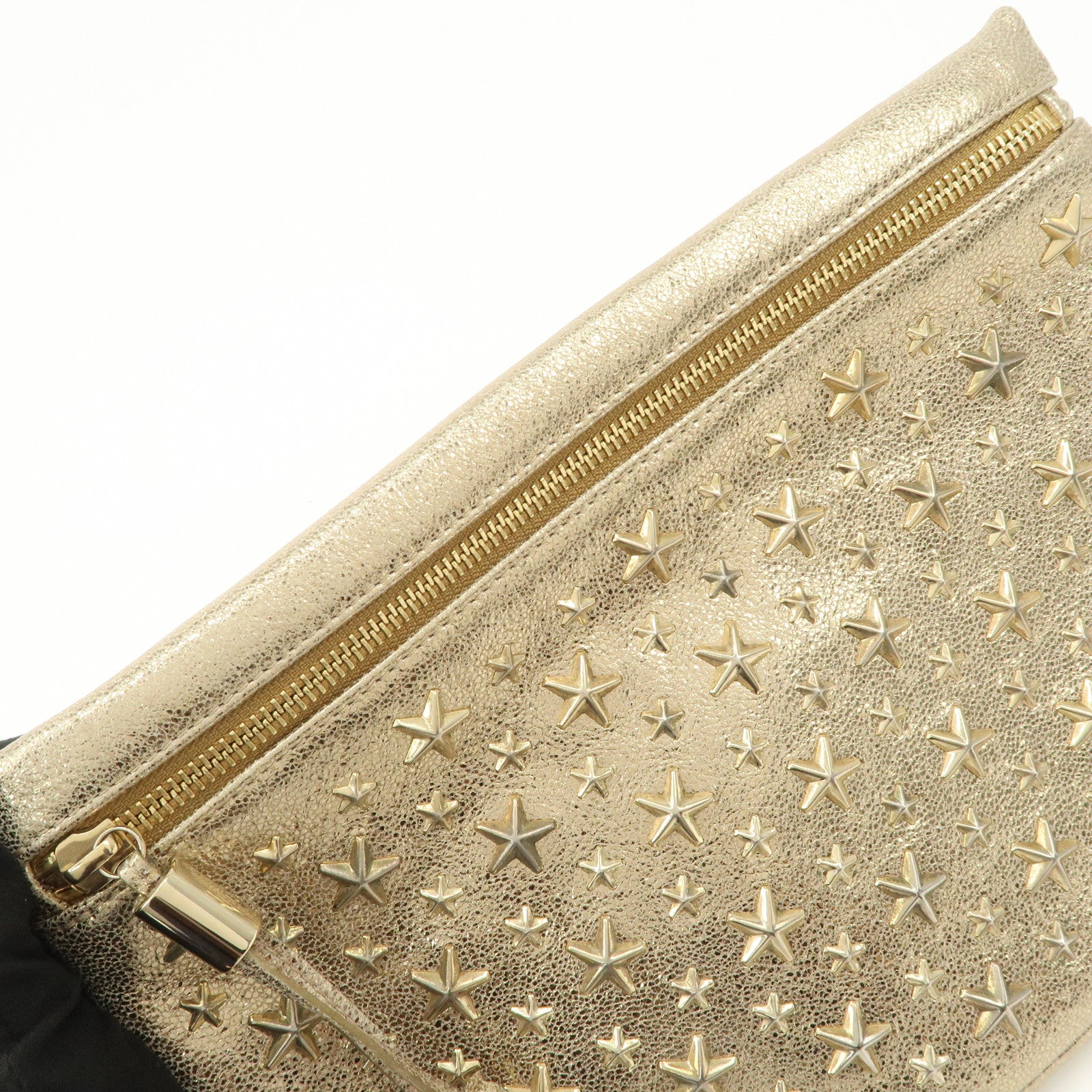 JIMMY CHOO Star Studs Leather Clutch Bag Gold Used