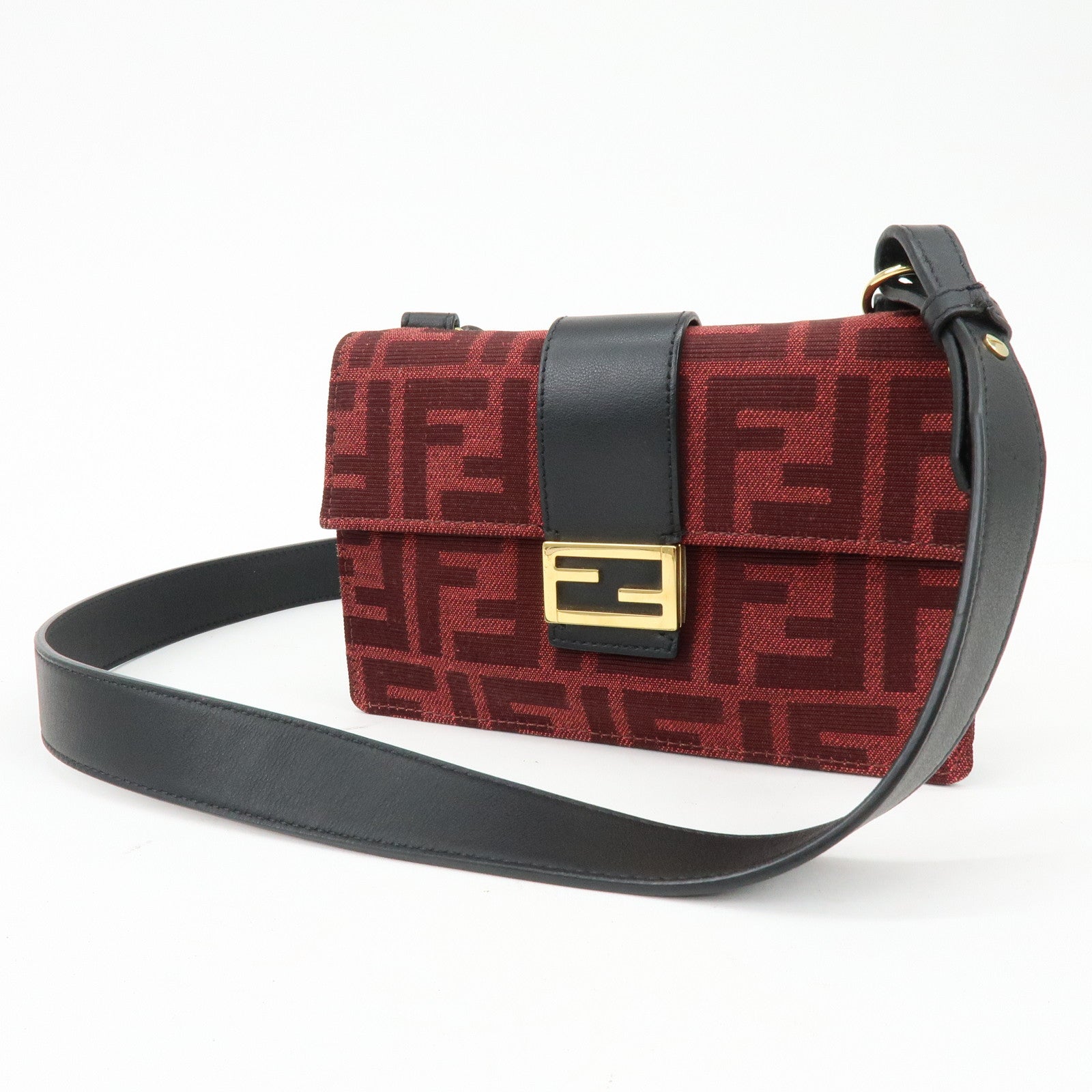 FENDI Zucca Canvas Leather 2Way Shoulder Bag Waist Bag Red 7M0295