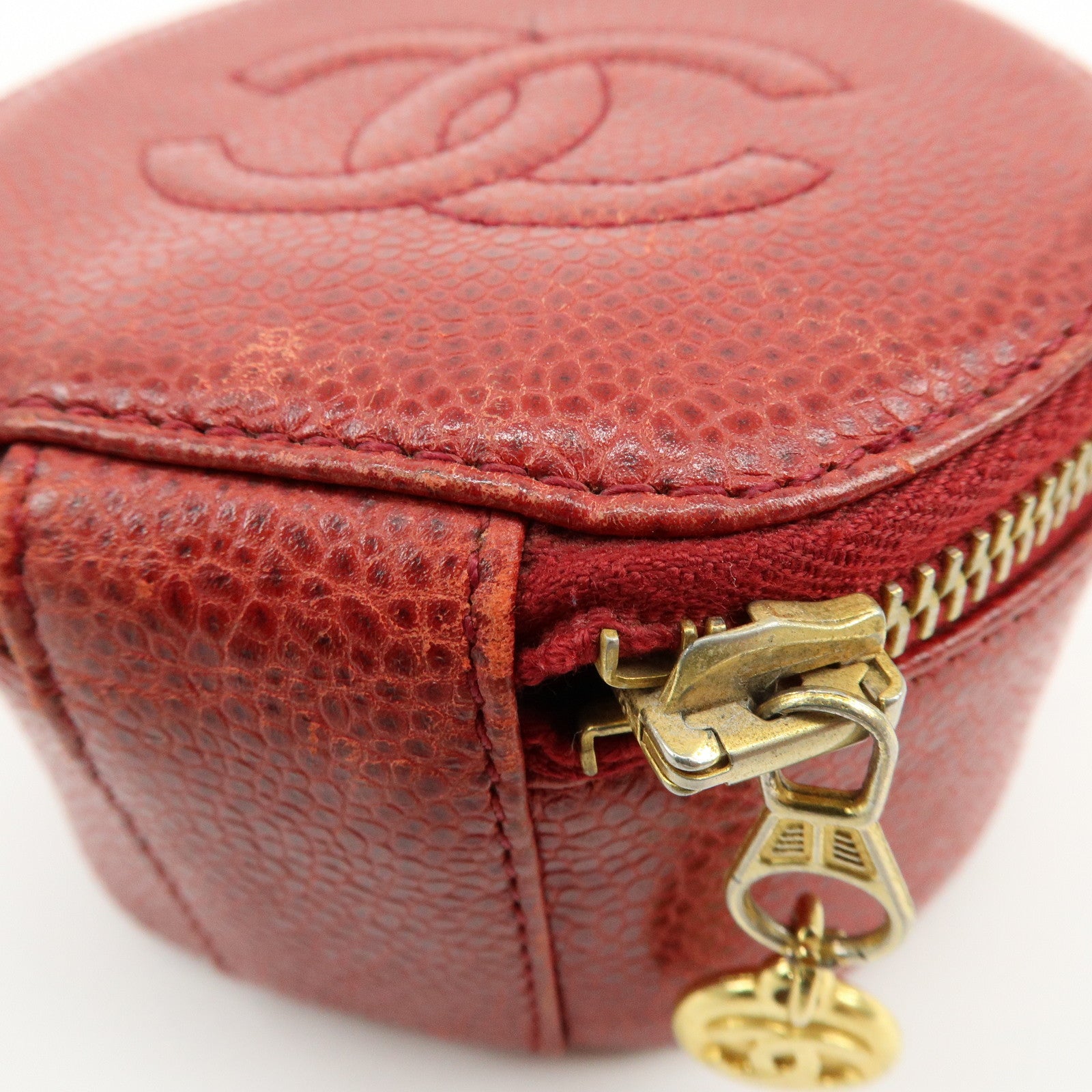 CHANEL COCO Mark Caviarskin Cosmetic Pouch Jewelry Case Red