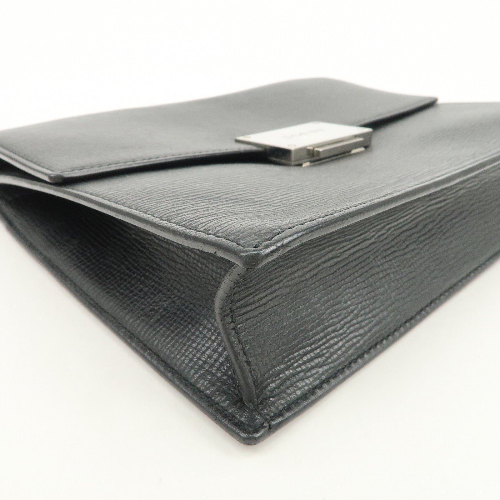 LOEWE Logo Leather Clutch Bag Black Silver Hardware