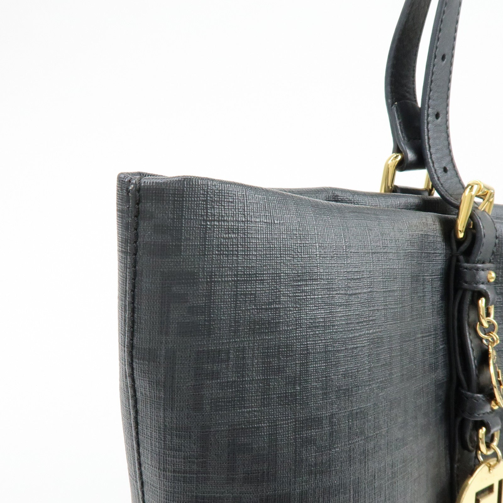 FENDI Zucchino PVC Leather Tote Bag Shoulder Bag Black Charm 8BH215