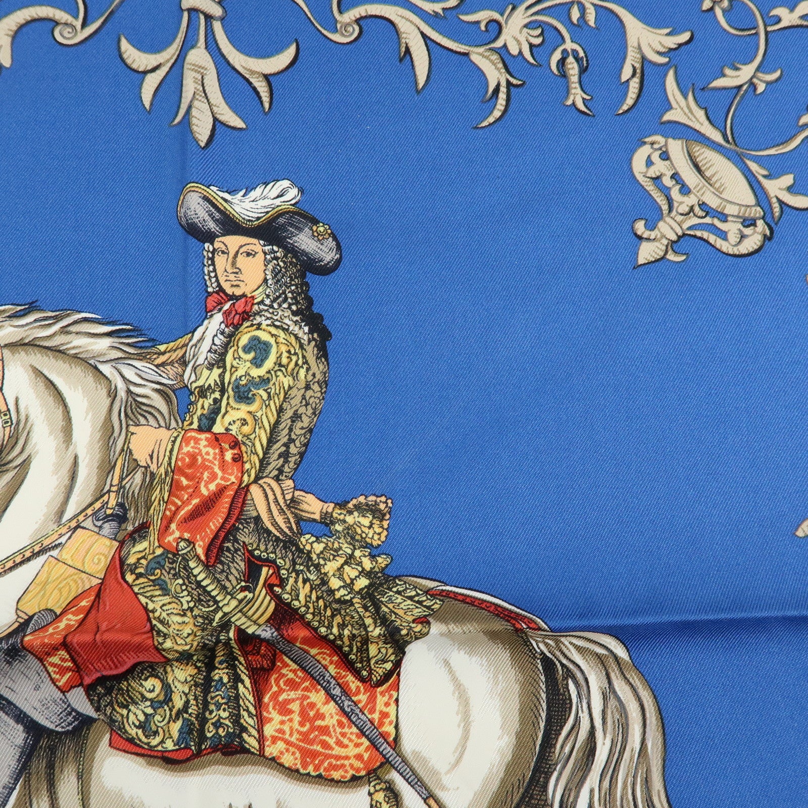 HERMES Carre 90 Silk 100% LVDOVICVS MAGNVS Scarf Blue Gold