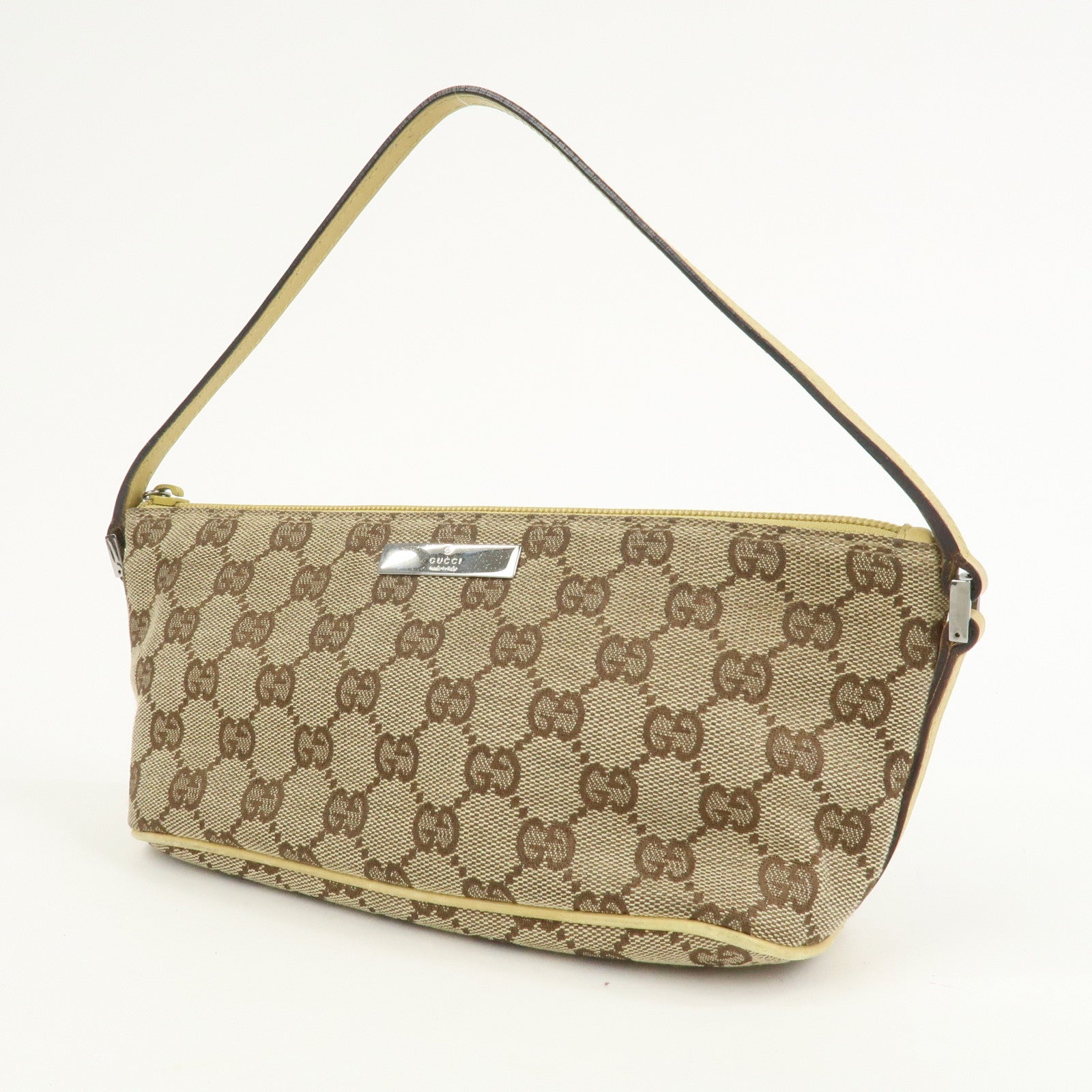 GUCCI Boat Bag GG Canvas Leather Accessory Pouch Hand Bag 07198