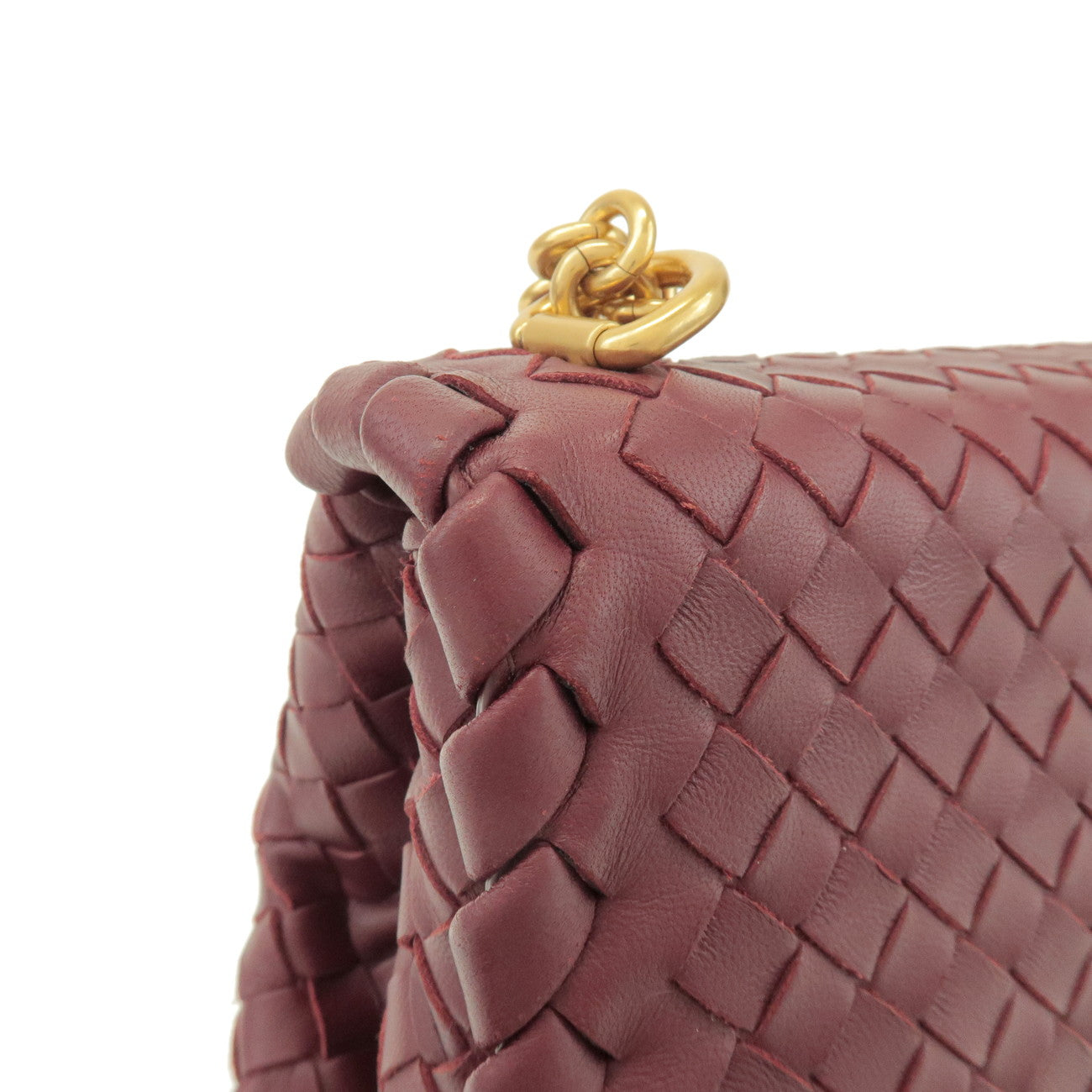 BOTTEGA VENETA Intrecciato Lamb Skin Chain Shoulder Bag Bordeaux