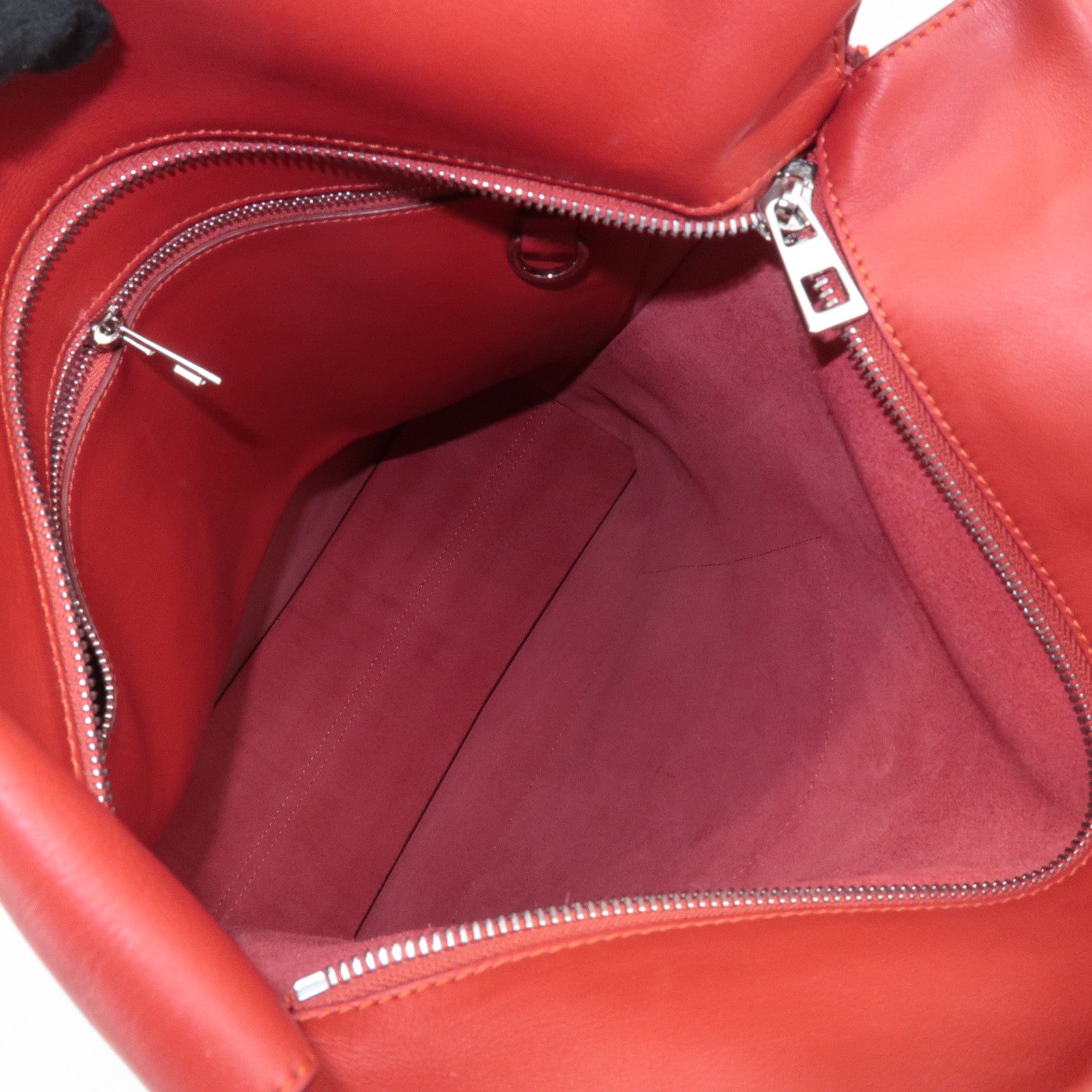 LOEWE Anagram Leather Shopper Tote Bag Shoulder Bag Red Used