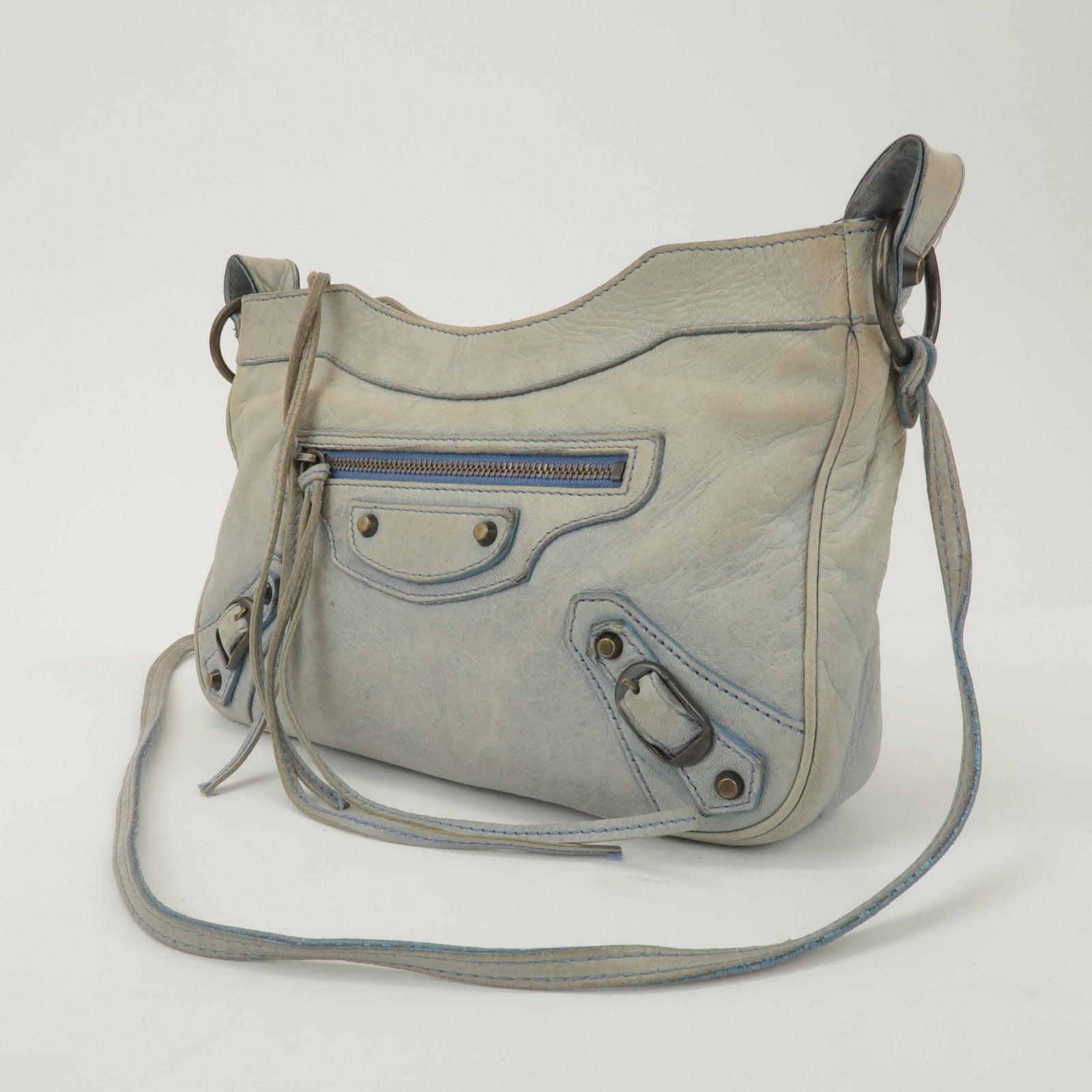 BALENCIAGA The Hip Leather Shoulder Crossbody Bag Light Blue 242803