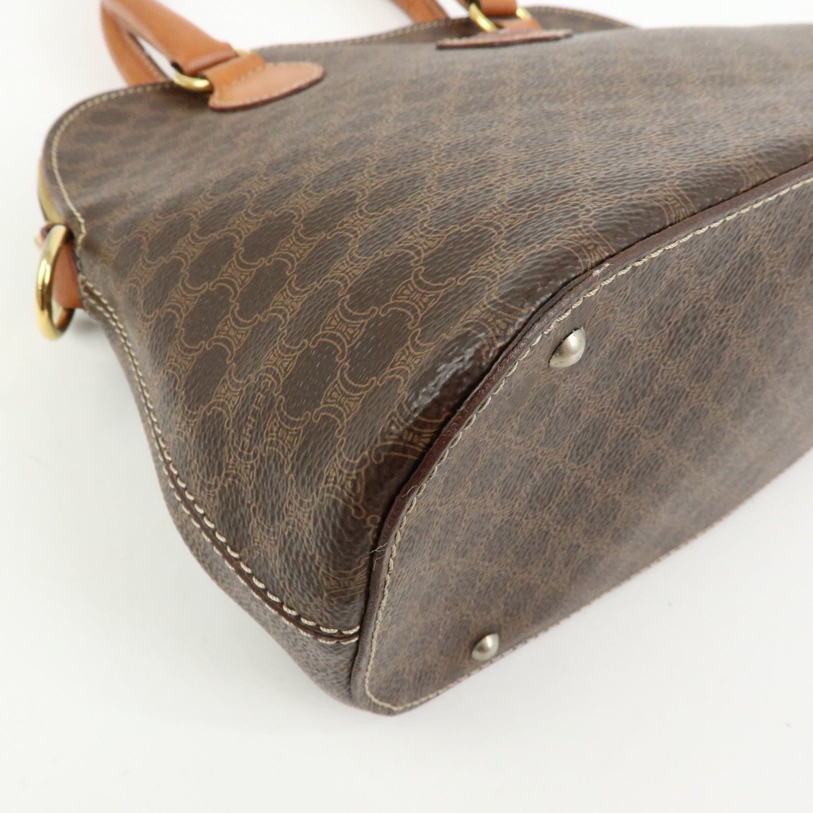 CELINE Macadam Leather 2WAY Bag Hand Bag Shoulder Bag Brown