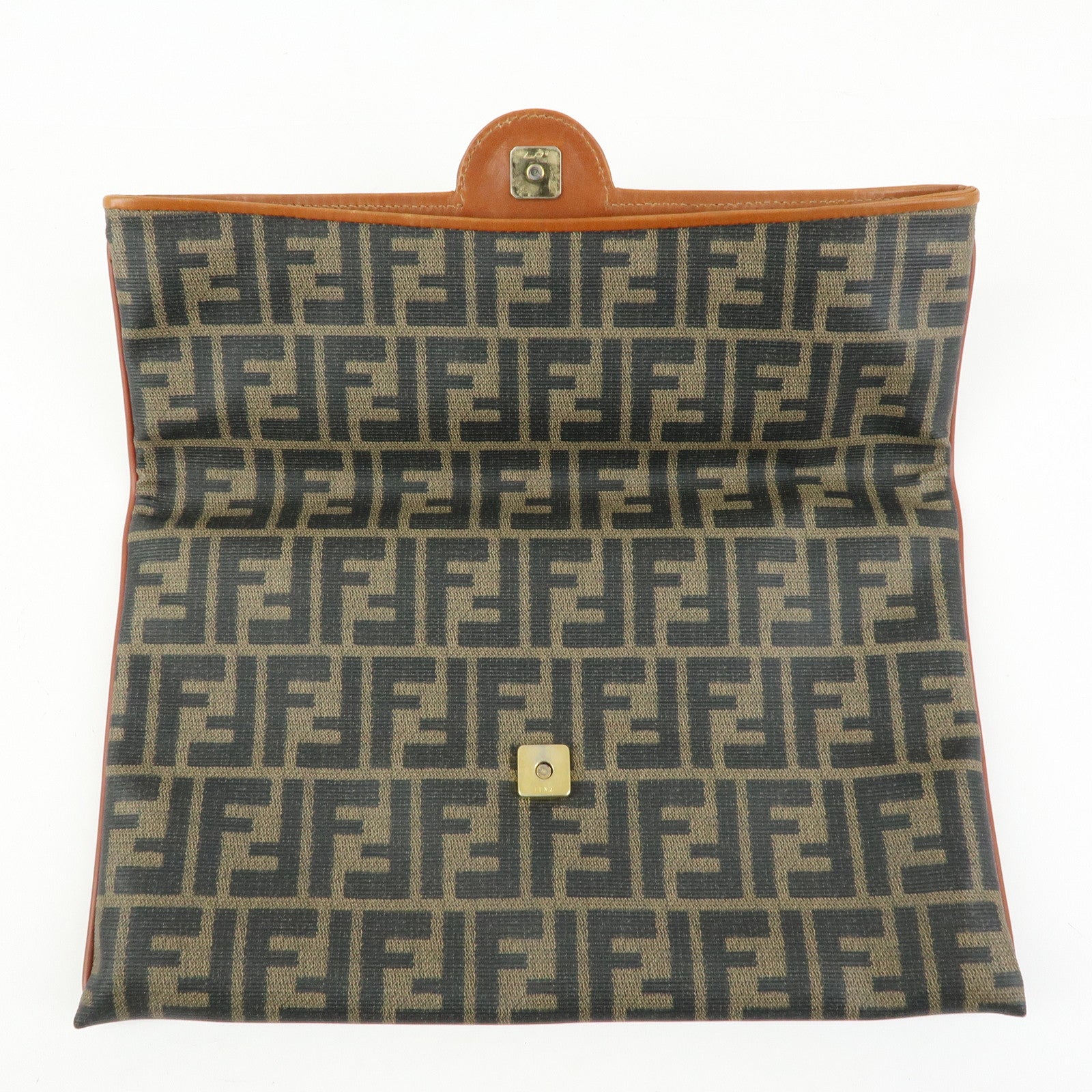 FENDI Zucca PVC Coated Canvas Leather Clutch Bag Brown 2487133