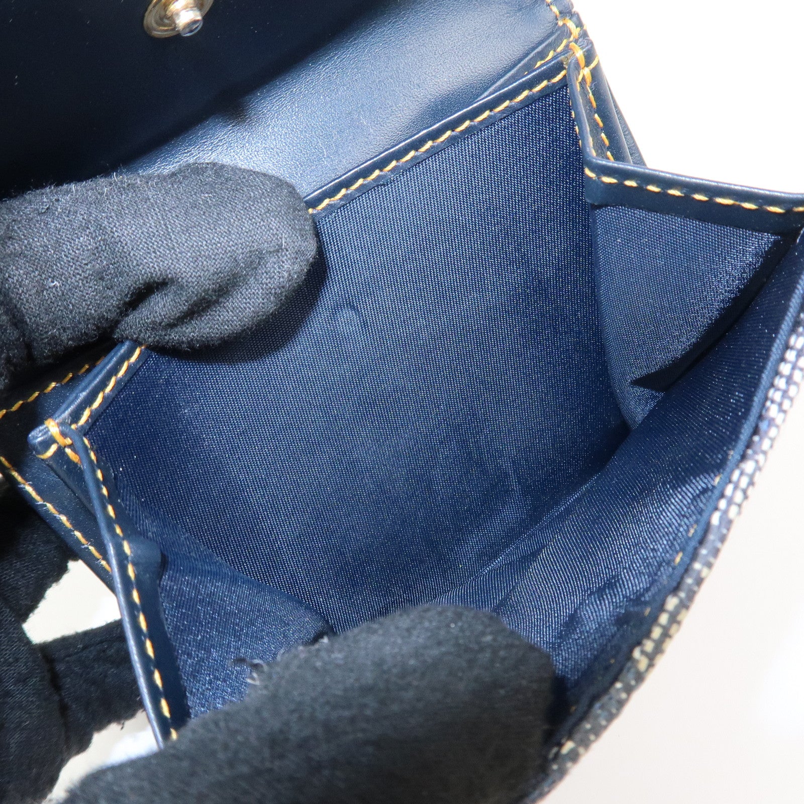 Christian Dior Trotter Saddle Canvas Leather Compact Wallet Navy