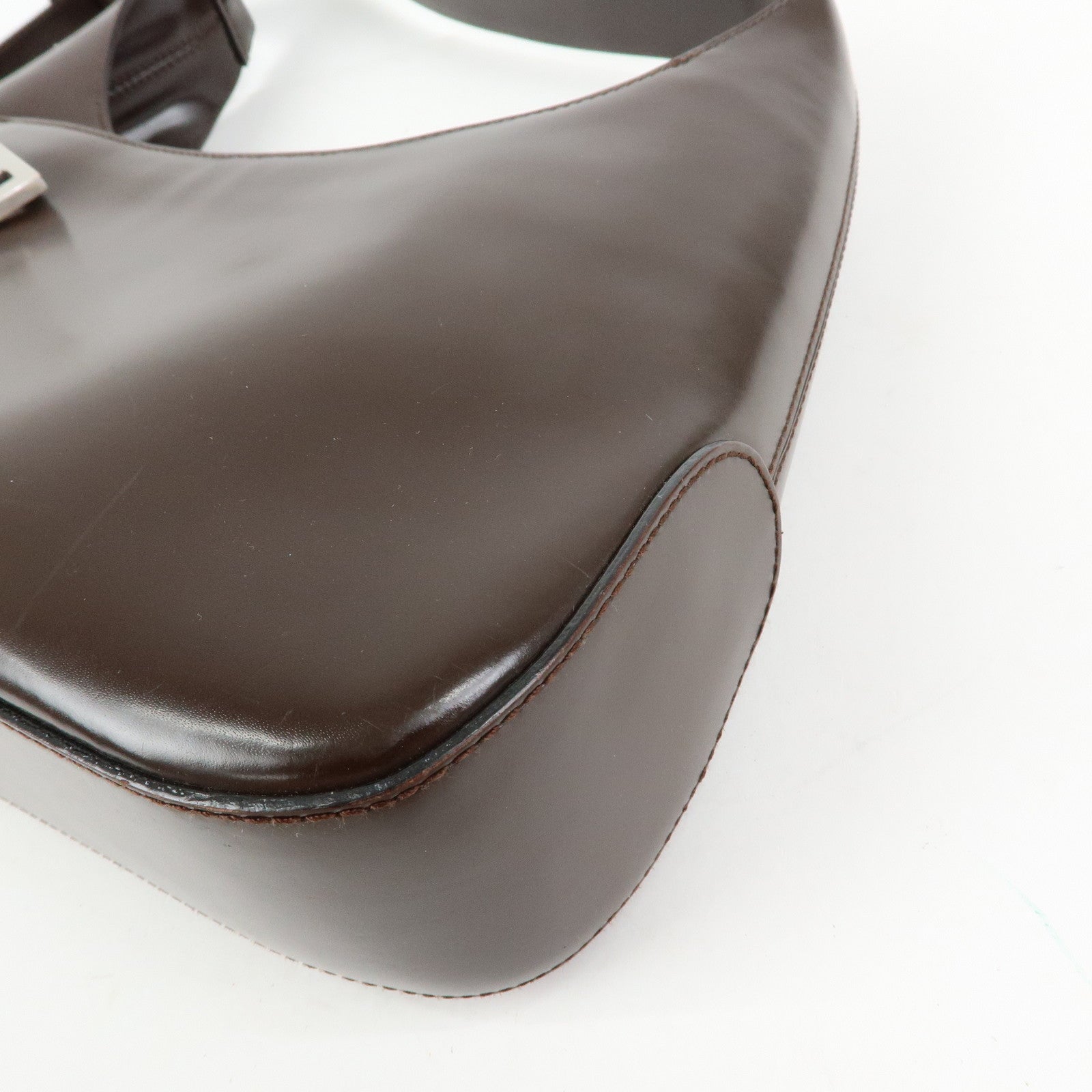 Ferragamo Gancini Leather Shoulder Bag Hand Bag Dark Brown