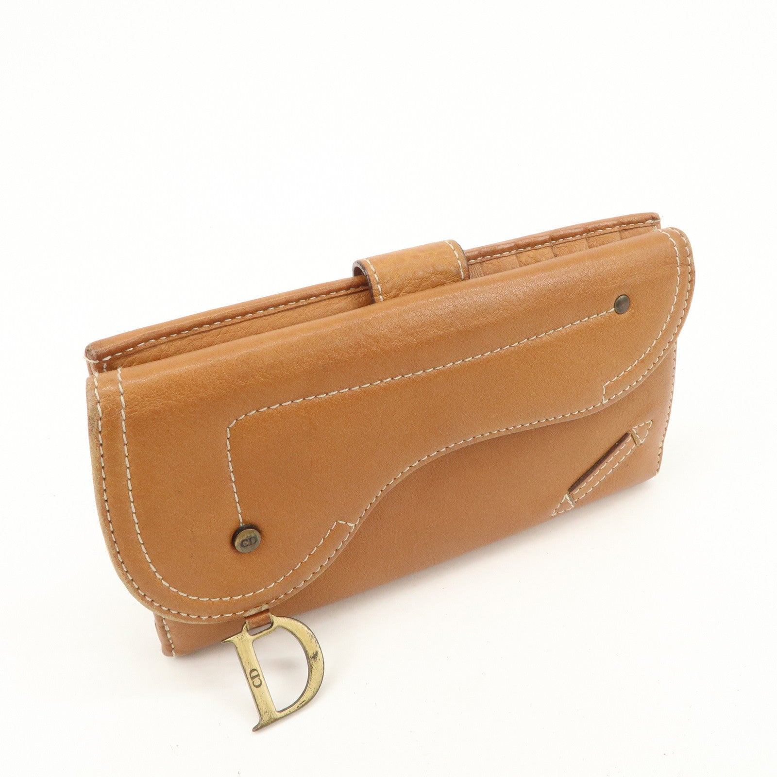 Christian Dior Leather Saddle Long Bi-fold Wallet Brown
