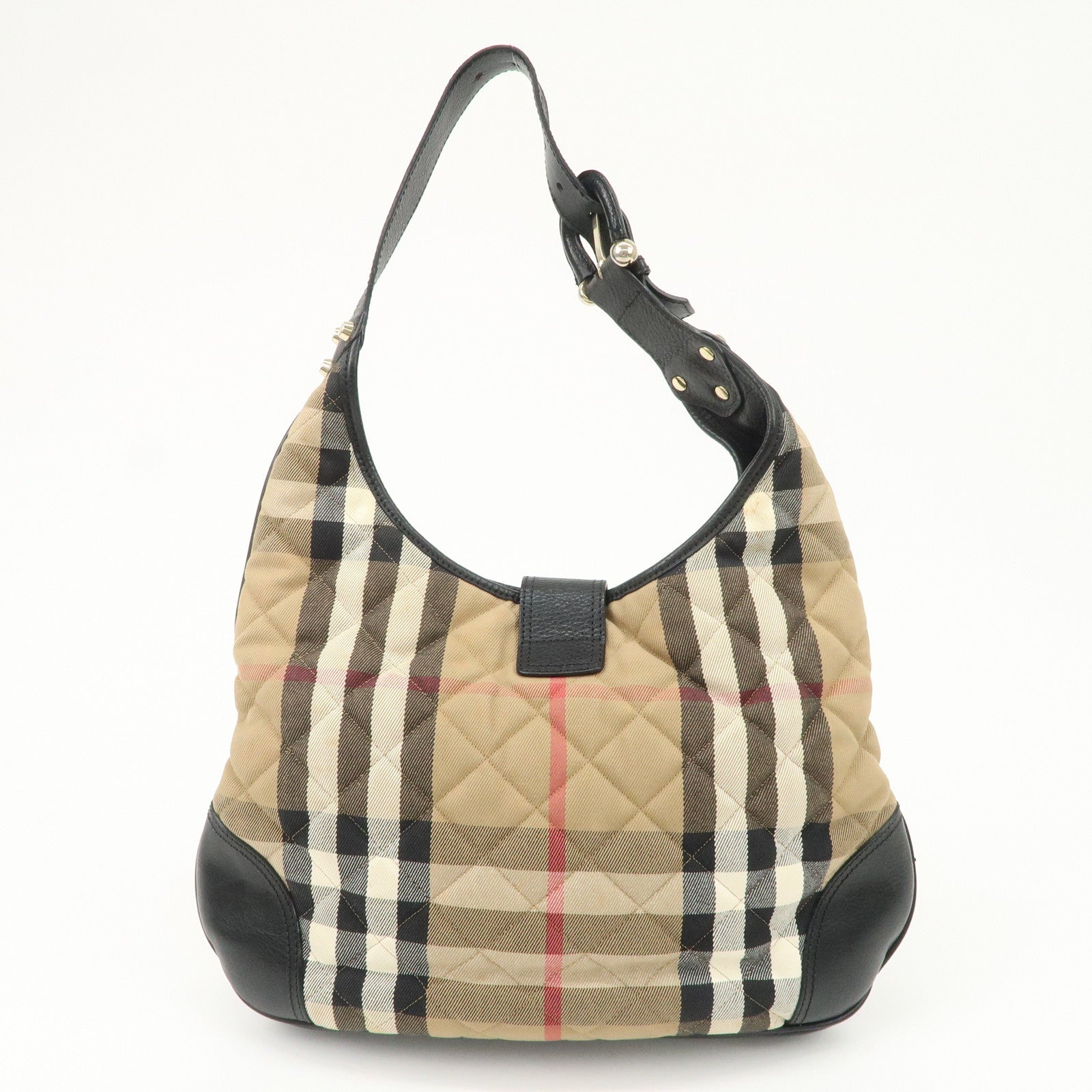 BURBERRY Cotton Leather Shoulder Bag Nova Plaid Brown Black