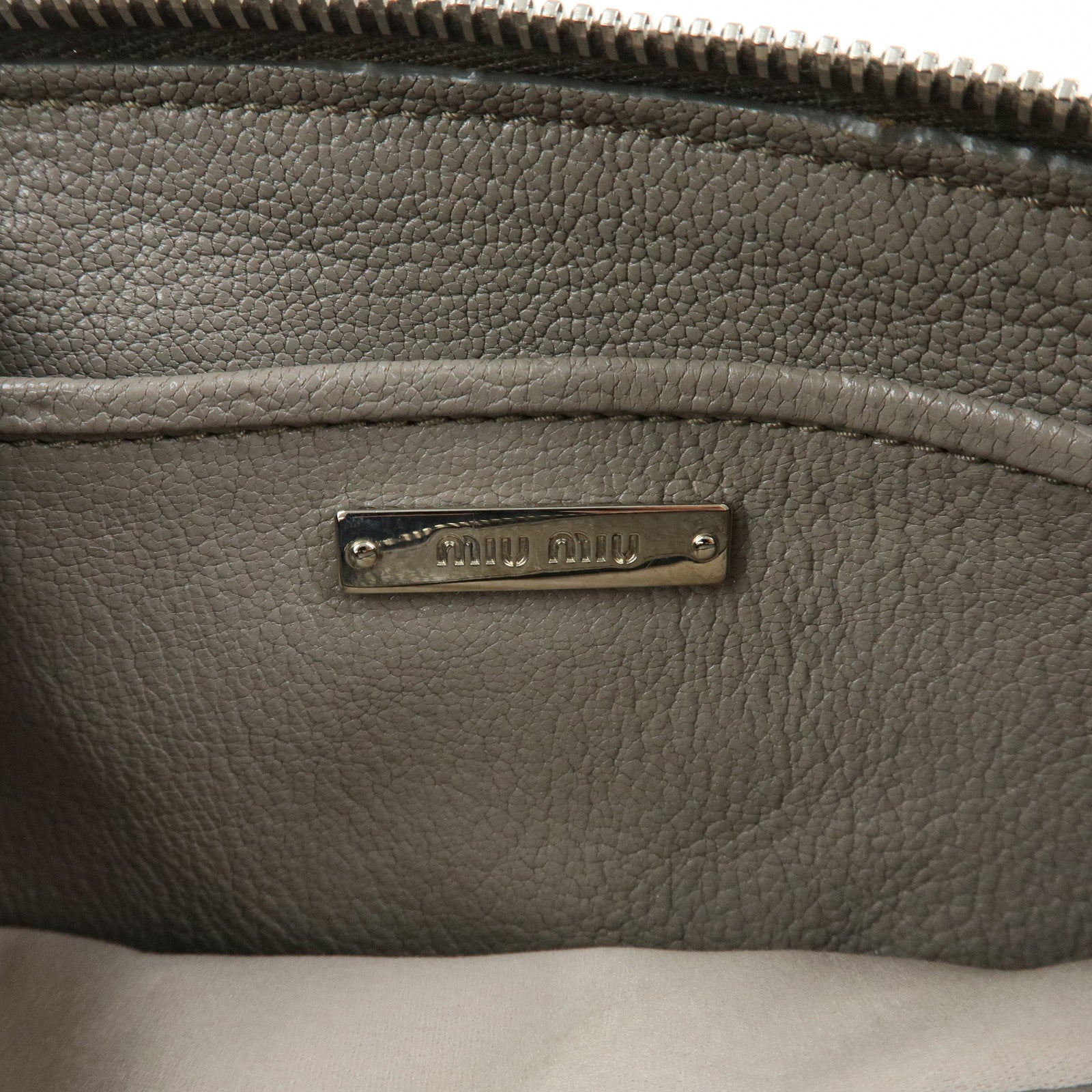 MIU MIU MADRAS Leather 2Way Bag Hand Bag Shoulder Bag Greige RP0369