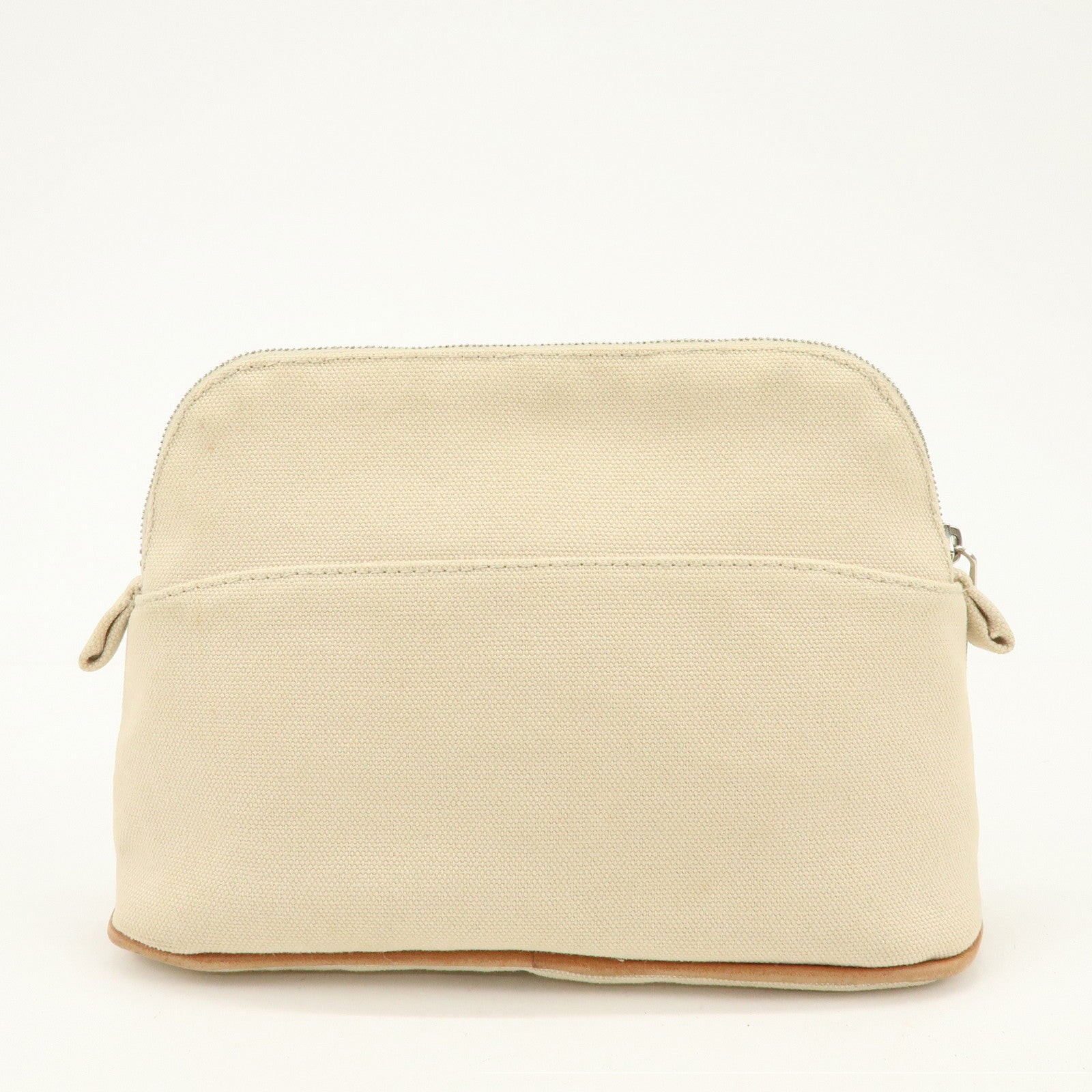 HERMES Bolide Mini Cotton Leather Pouch Cosmetic Case Ivory Beige