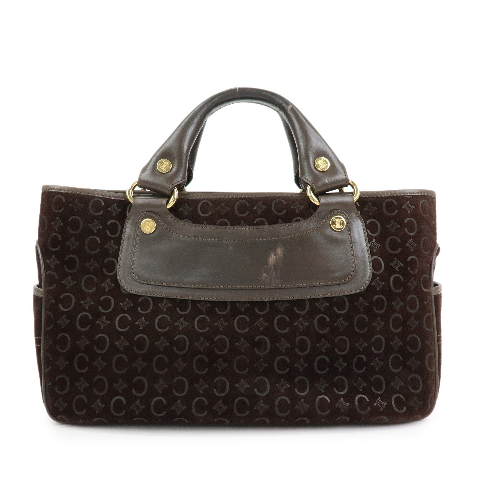 CELINE C Macadam Suede Leather Boogie Bag Hand Bag Brown