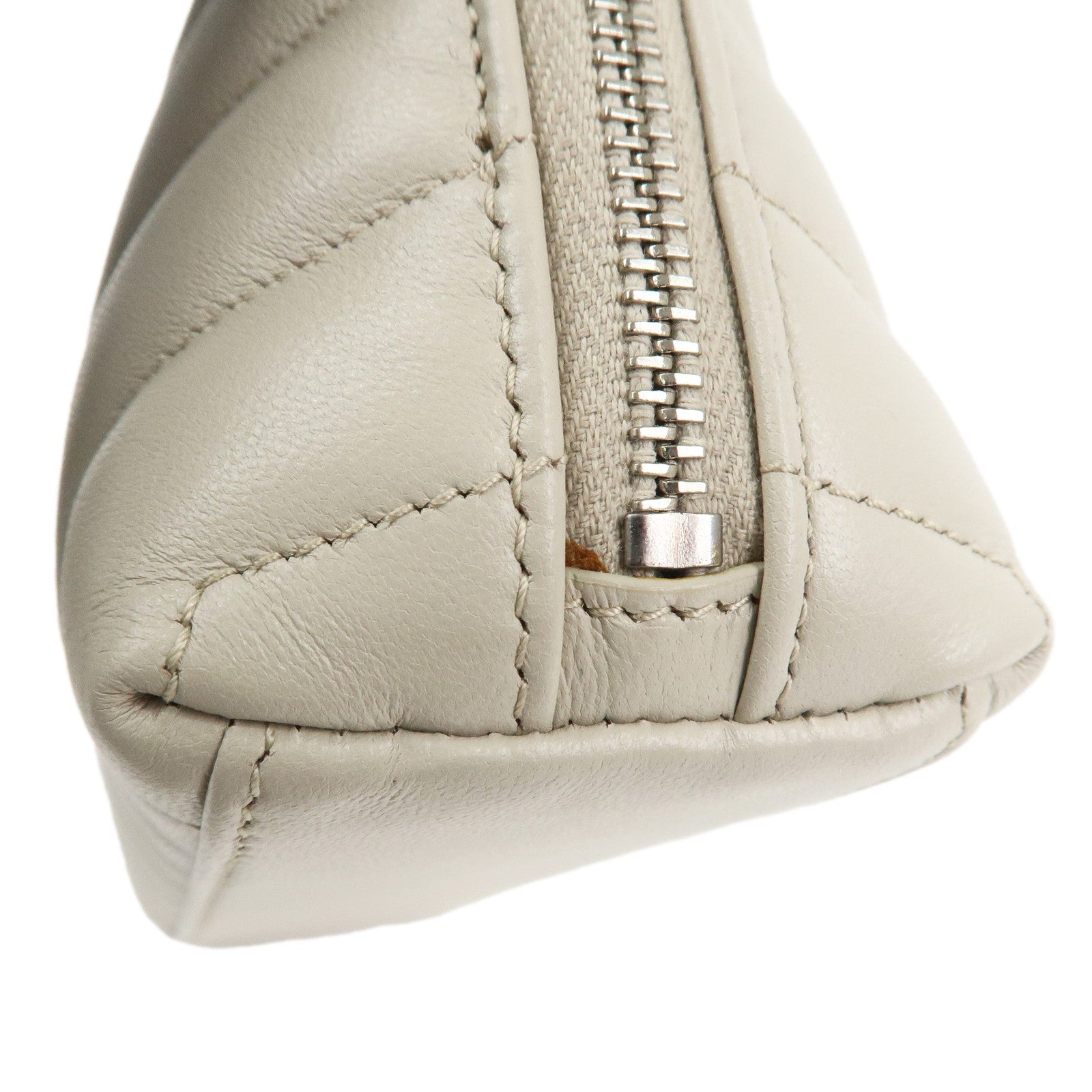 SAINT LAURENT Leather Pouch Cosmetic Pouch Light Grey