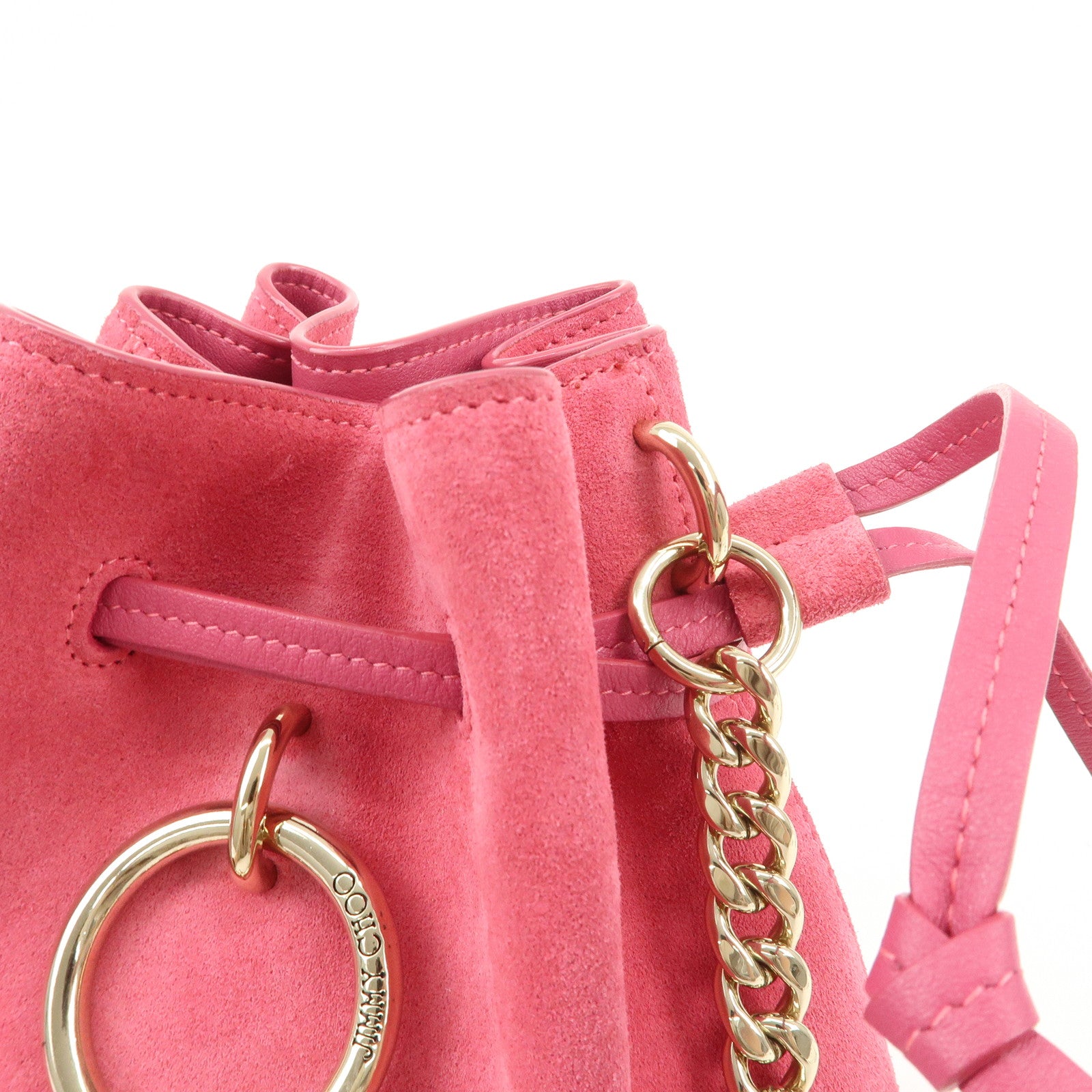 JIMMY CHOO Callie Drawstrings S Suede Chain Shoulder Bag Pink Used