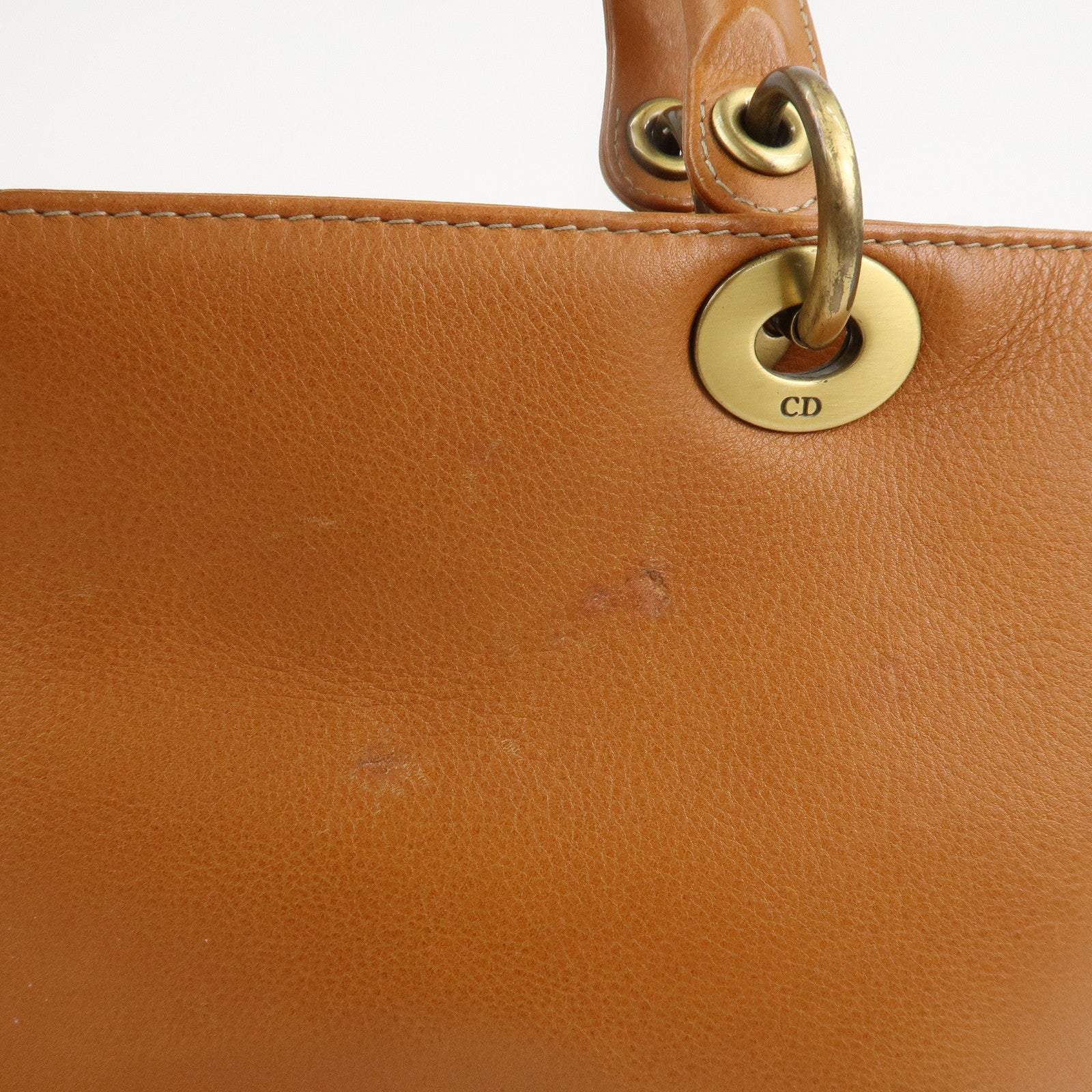 Christian Dior Lady Dior Leather Tote Bag Hand Bag Brown Gold