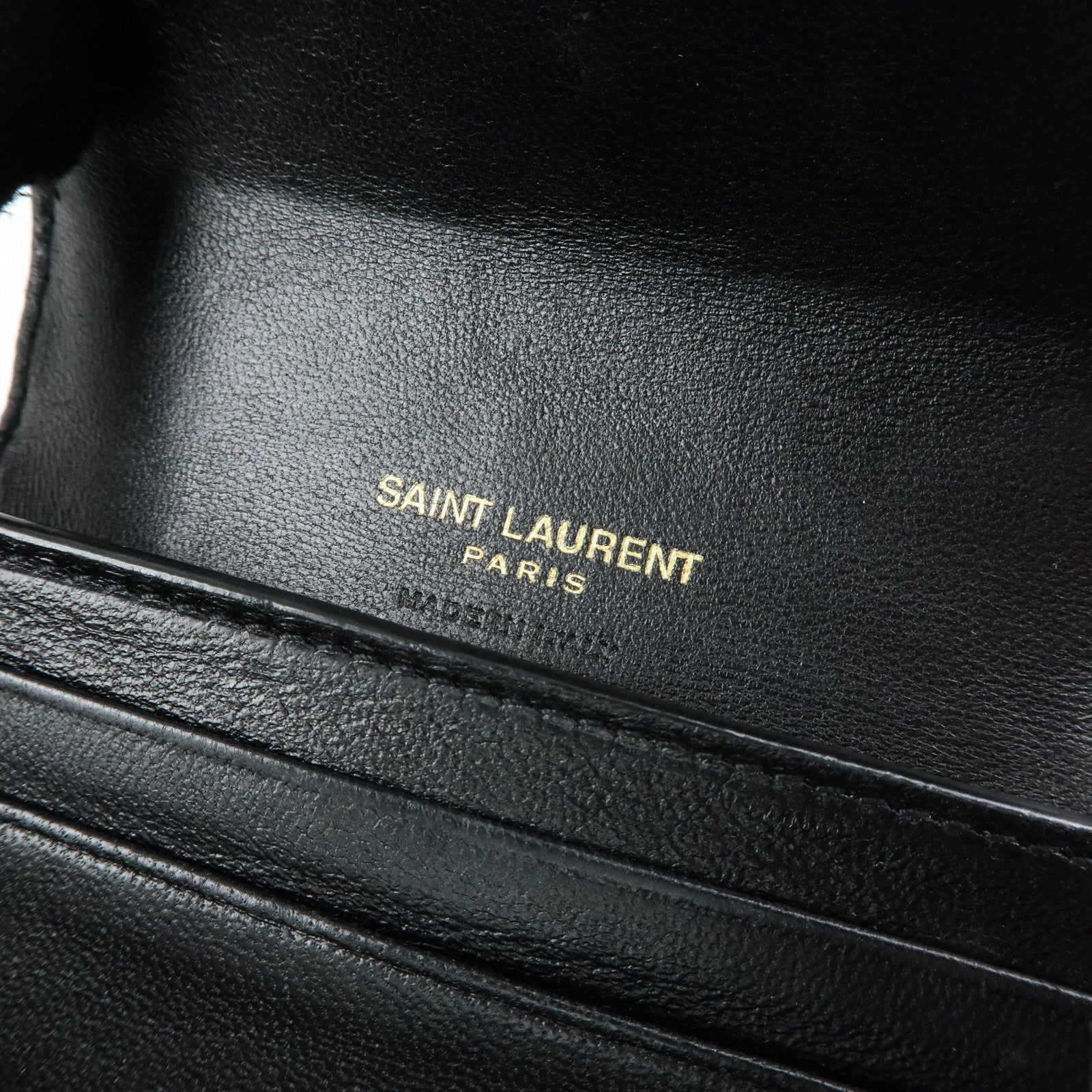 SAINT LAURENT PARIS Cassandra Leather Compact Wallet Black 692061