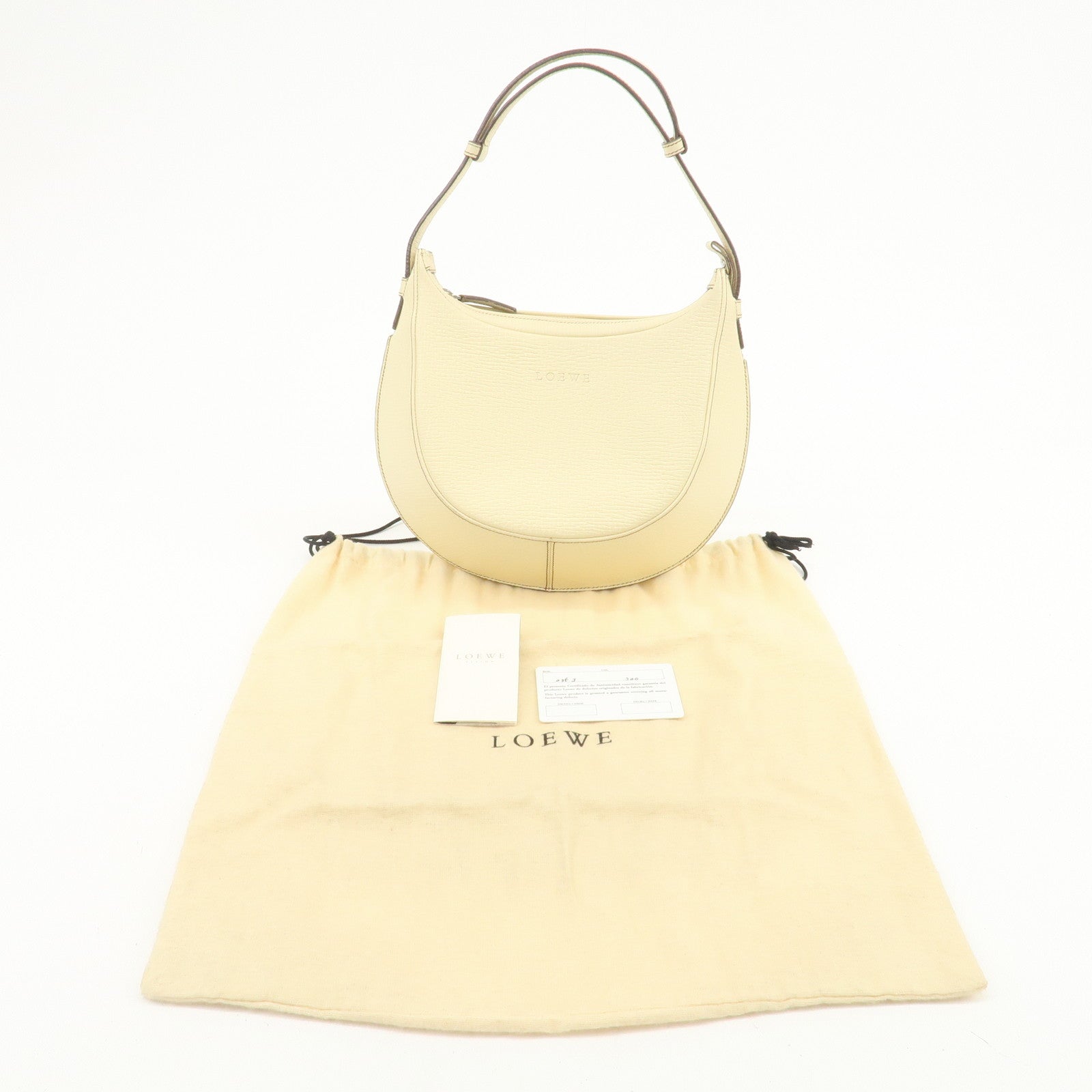 LOEWE Embossed Leather Shoulder Bag Hand Bag Ivory