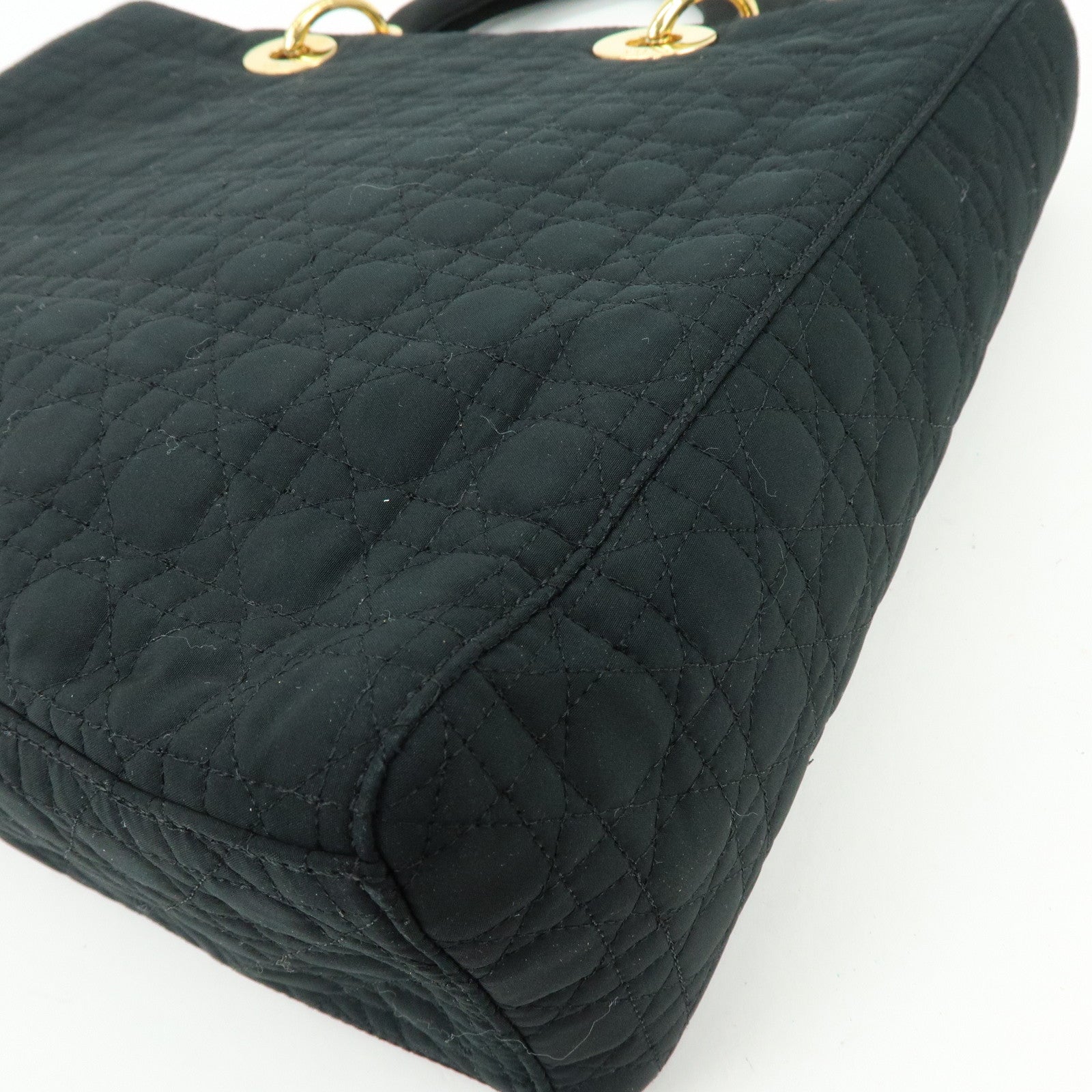 Christian Dior Lady Dior Canage Canvas Tote Bag Hand Bag Black