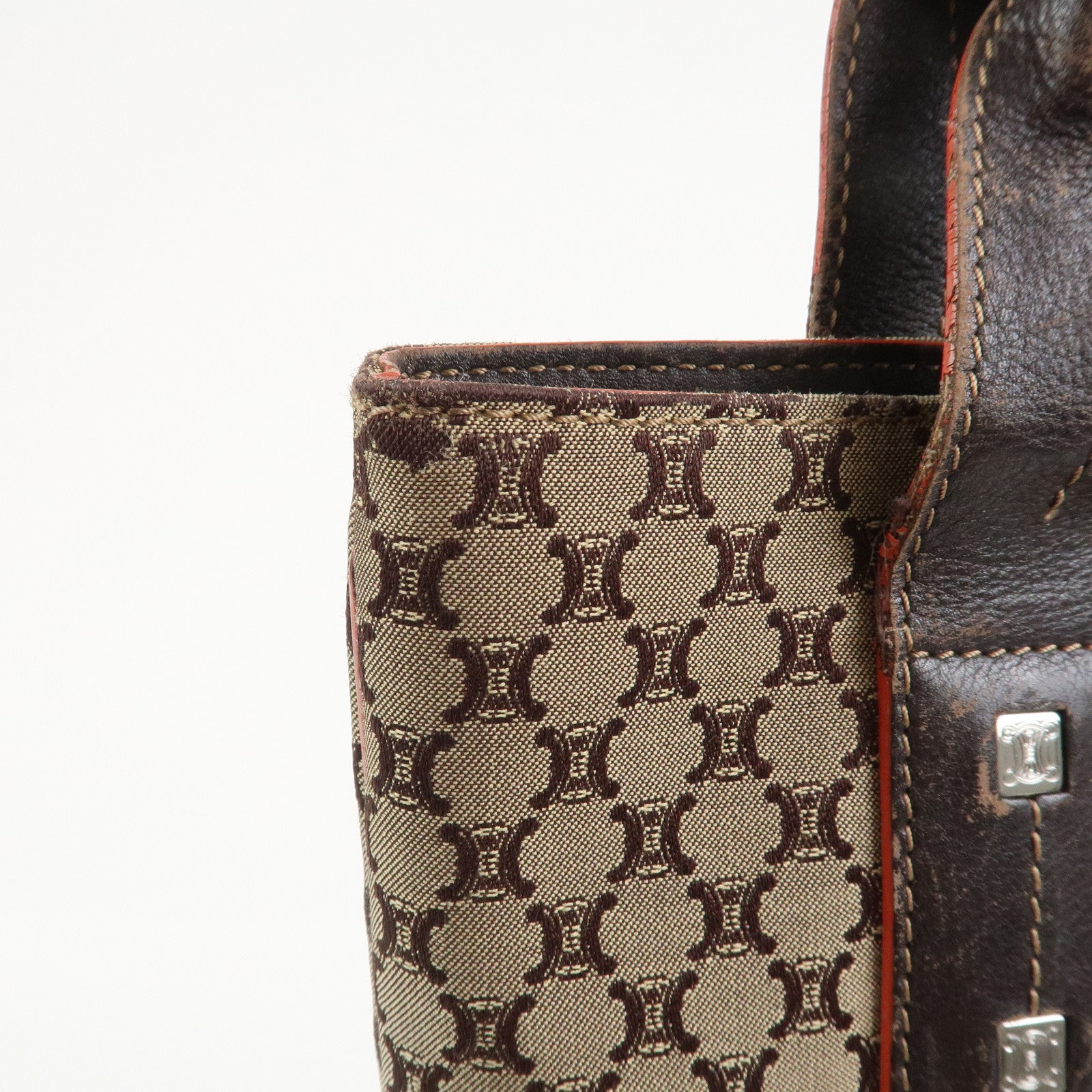 CELINE Macadam Canvas Leather Tote Bag Shoulder Bag Beige Brown