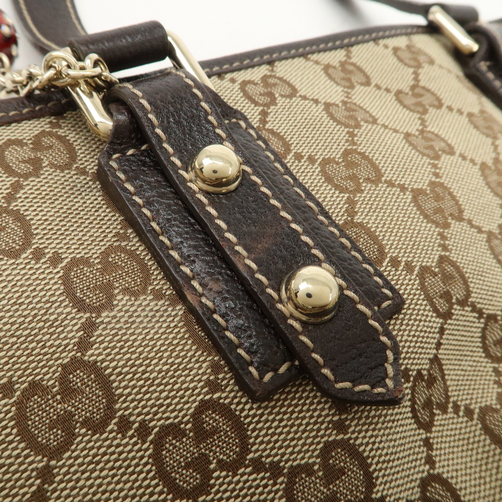 GUCCI GG Monogram Canvas Leather Tote Bag Beige Mushroom 163695