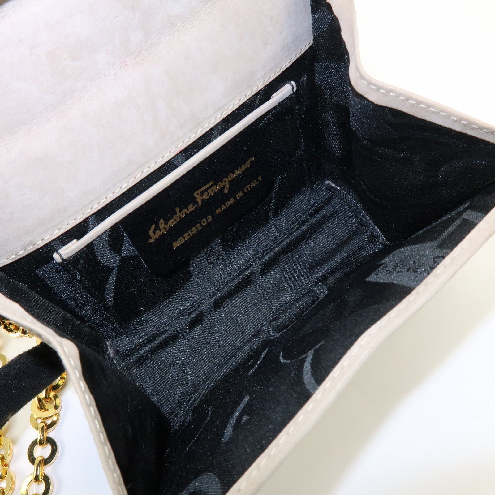 Ferragamo Vara Suede 3Way Chain Shoulder Bag Clutch Waist Bag Beige