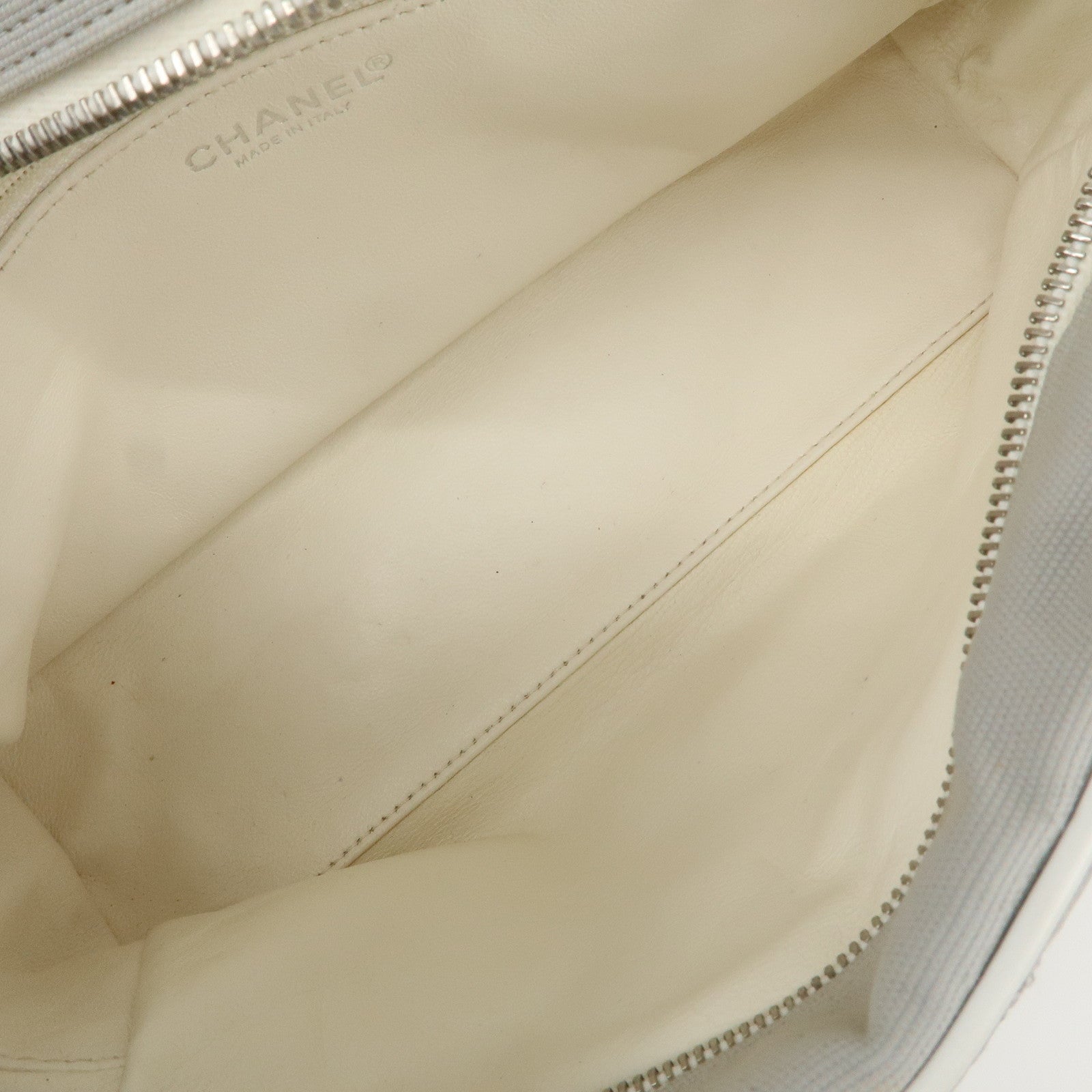 CHANEL Sport Line Canvas Leather Boston Bag Hand Bag Gray White