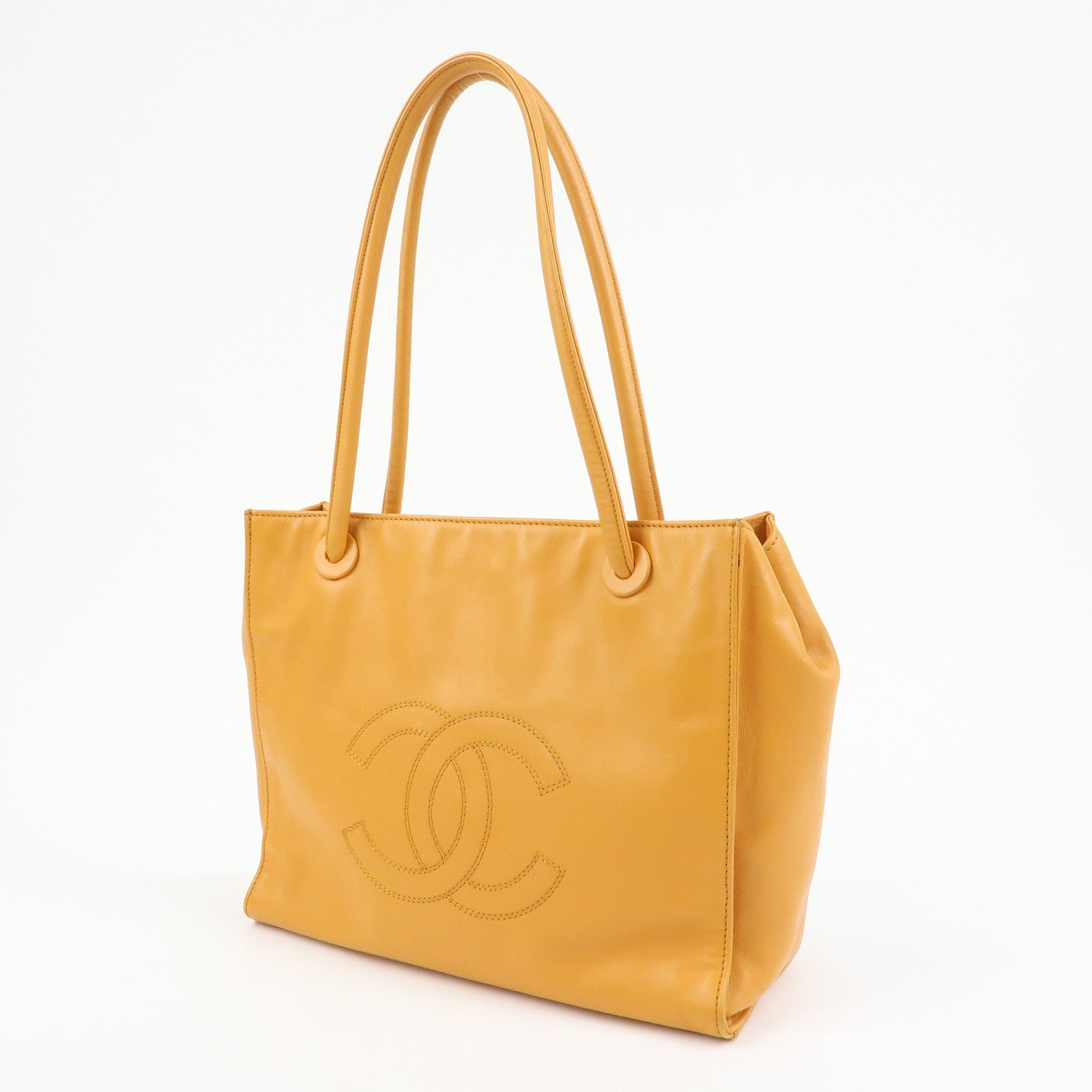CHANEL COCO Mark Leather Tote Bag Shoulder Bag Orange