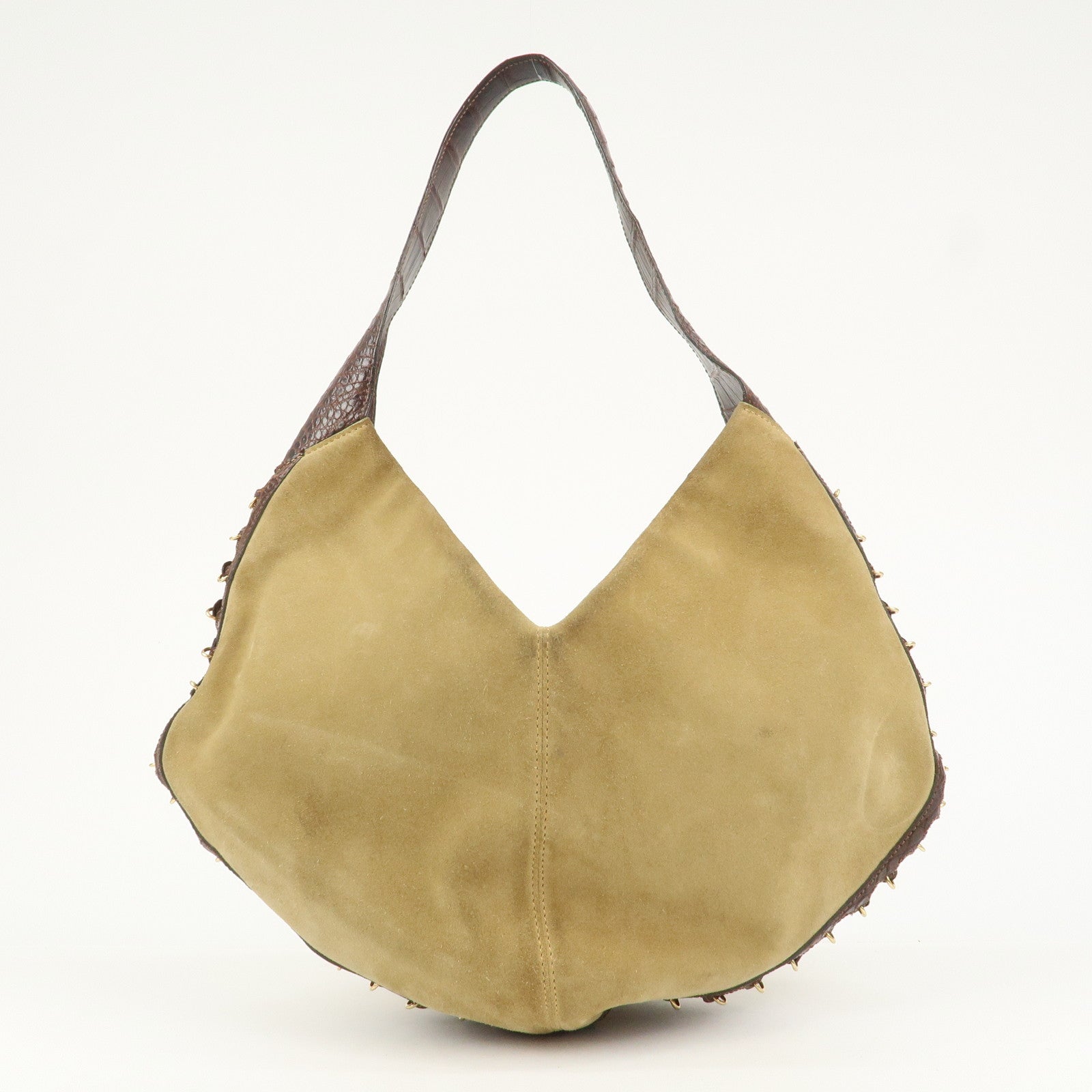 LOEWE Anagram Suede Embossed Leather Shoulder Bag Hand Bag Beige