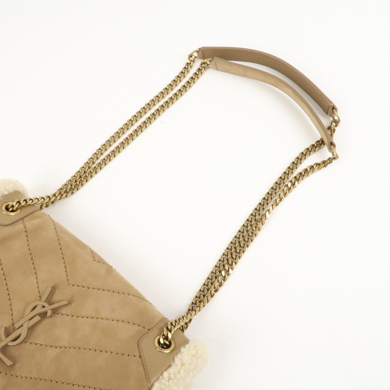 SAINT LAURENT PARIS Niki Mouton Leather Shoulder Bag Light Brown