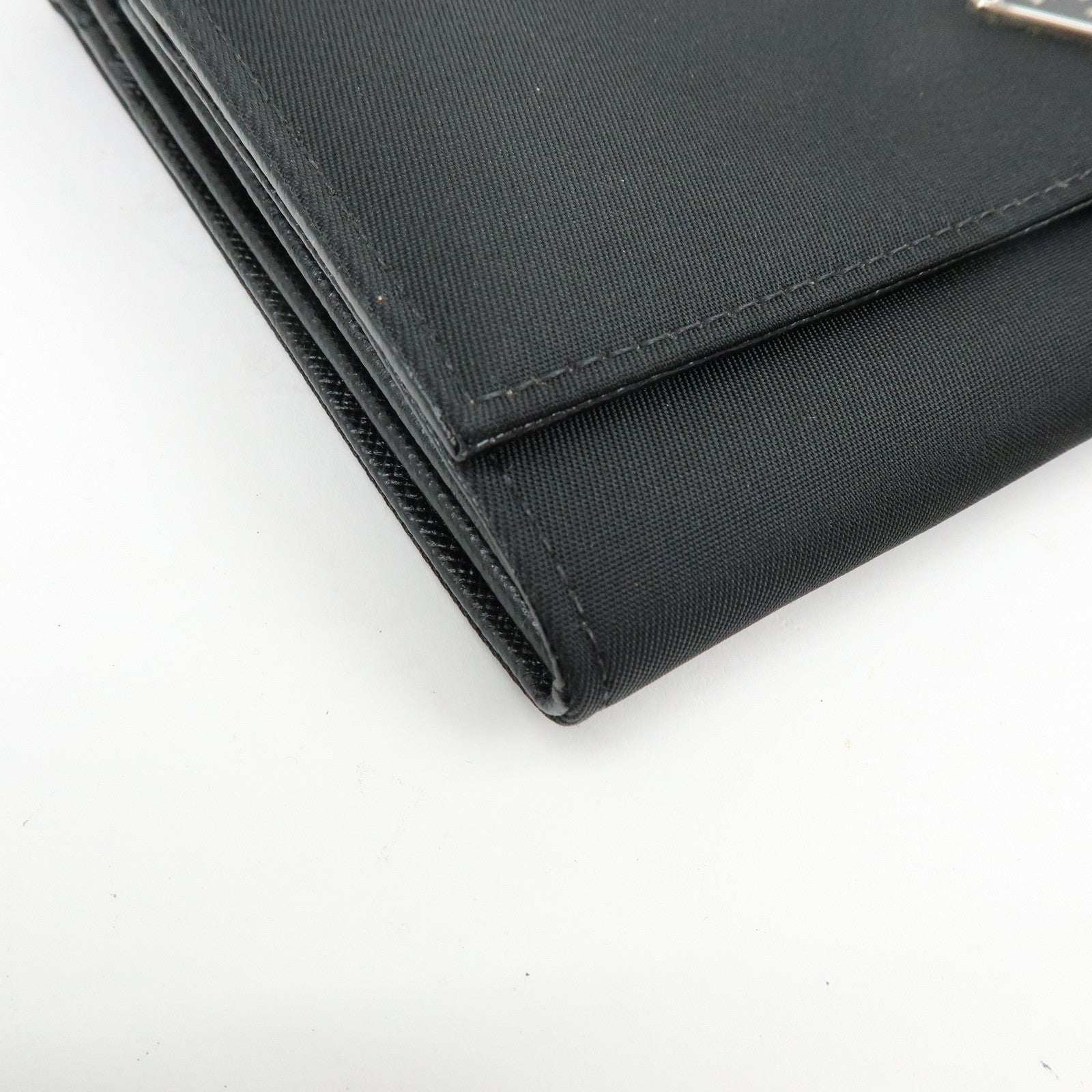 PRADA Triagle Logo Nylon Saffiano Leather Long Wallet Black