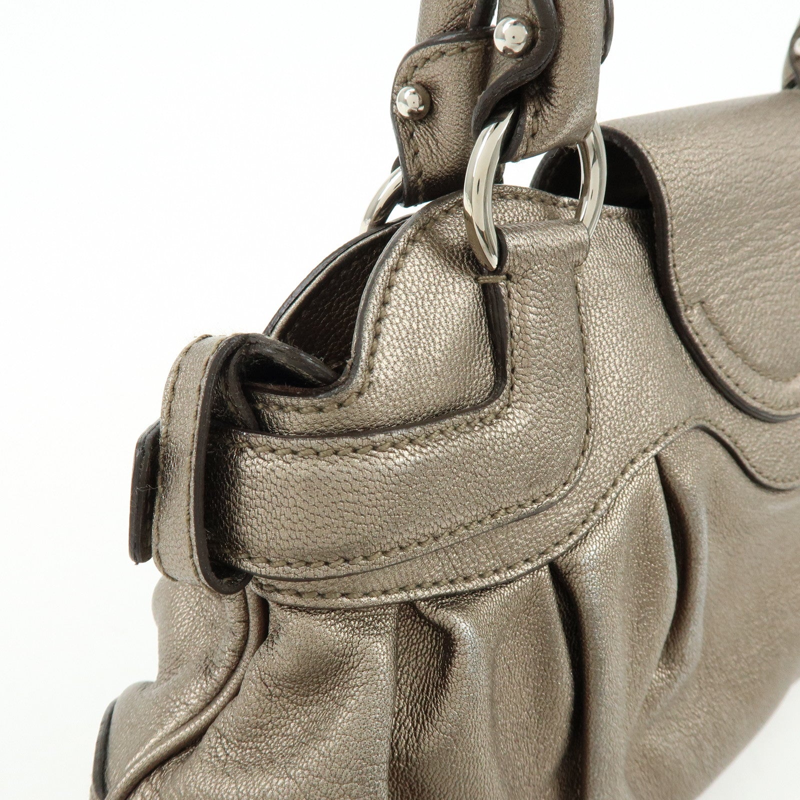 Ferragamo Gancini Leather Hand Bag Shoulder Bag Bronze