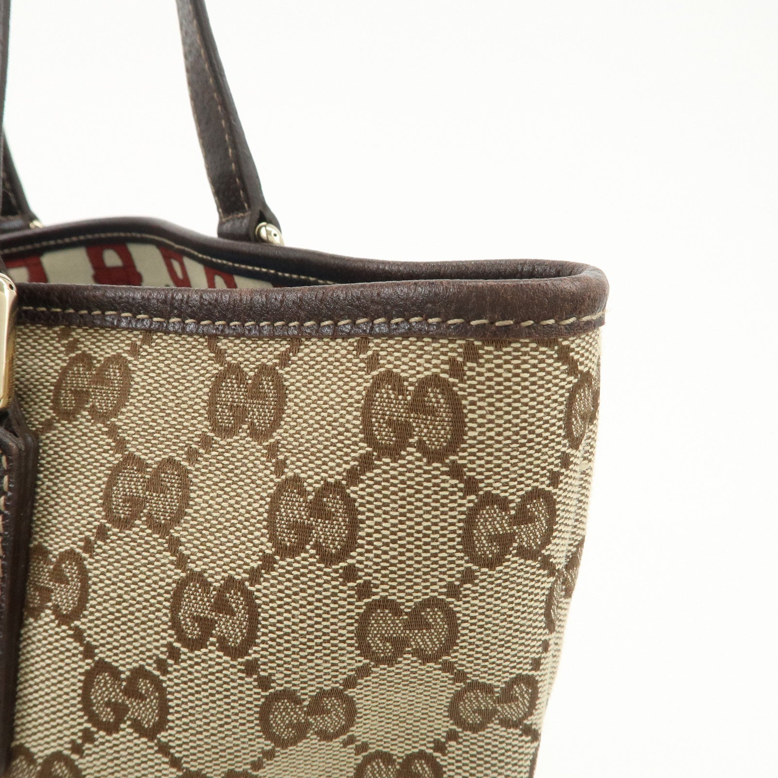 GUCCI GG Monogram Canvas Leather Tote Bag Beige Mushroom 163695