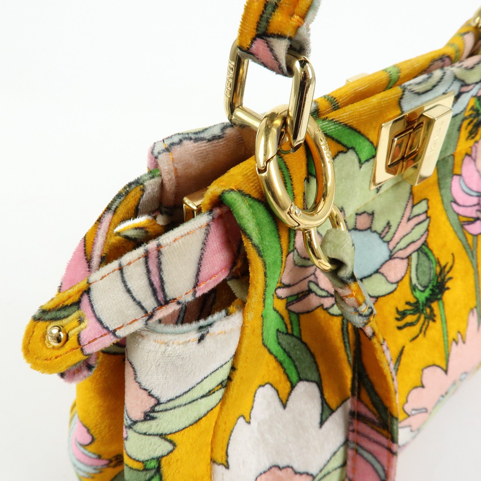 FENDI Peekaboo Mini Velour 2Way Hand Bag Flower Motif Orange 8BN244