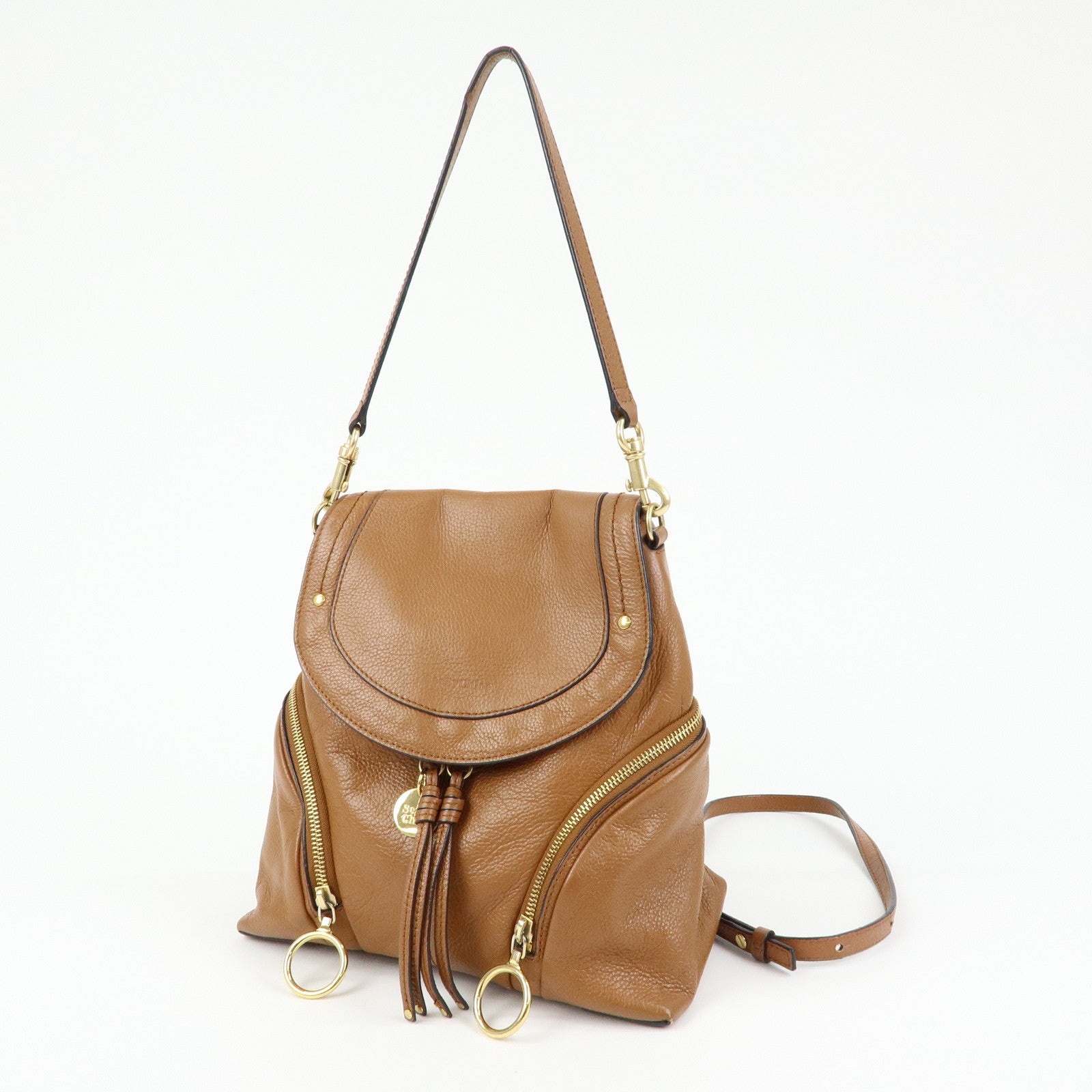 Chloe See By Chloe Leather Backpack Rucksack Camel