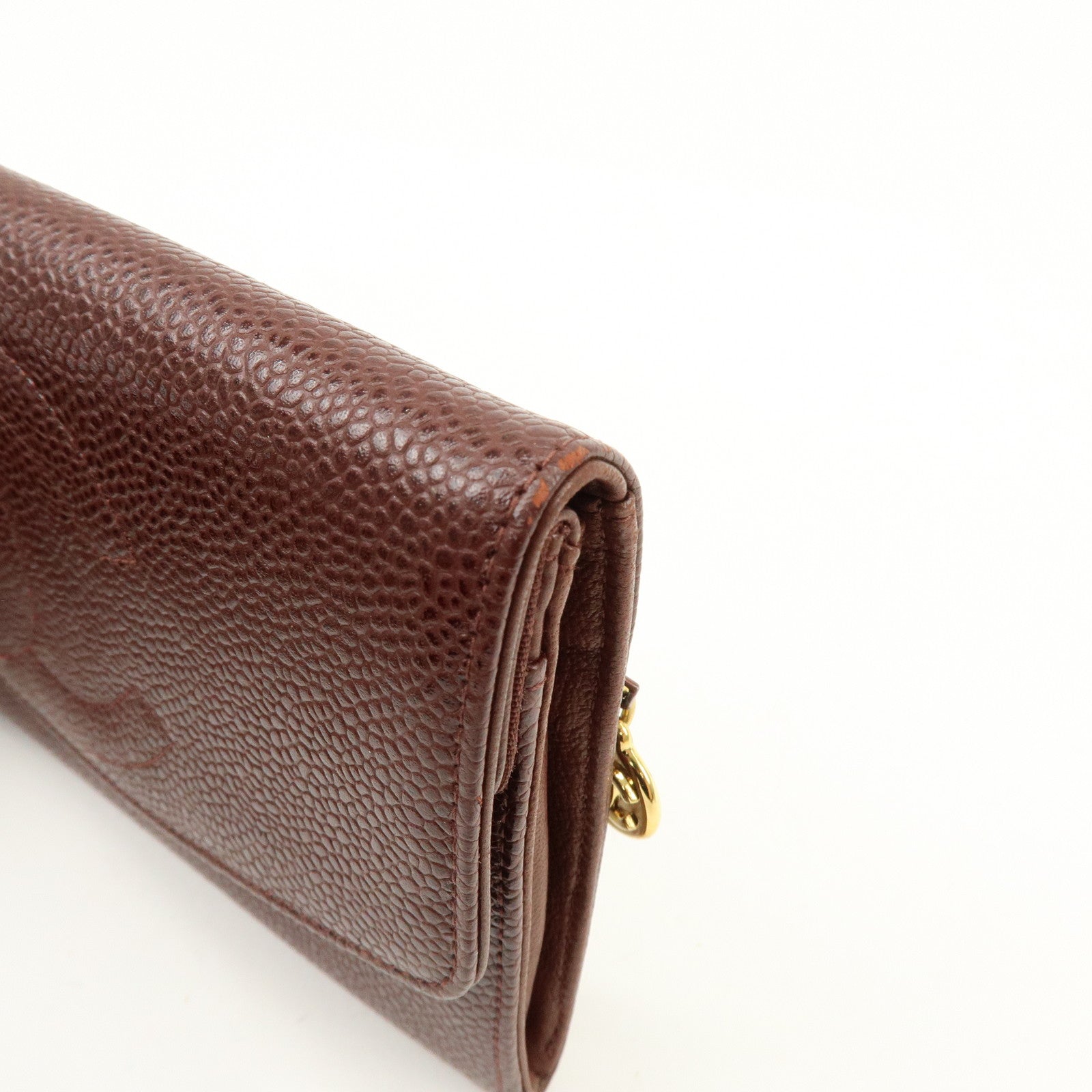 CHANEL COCO Mark Caviarskin Bi-fold Long Wallet Brown