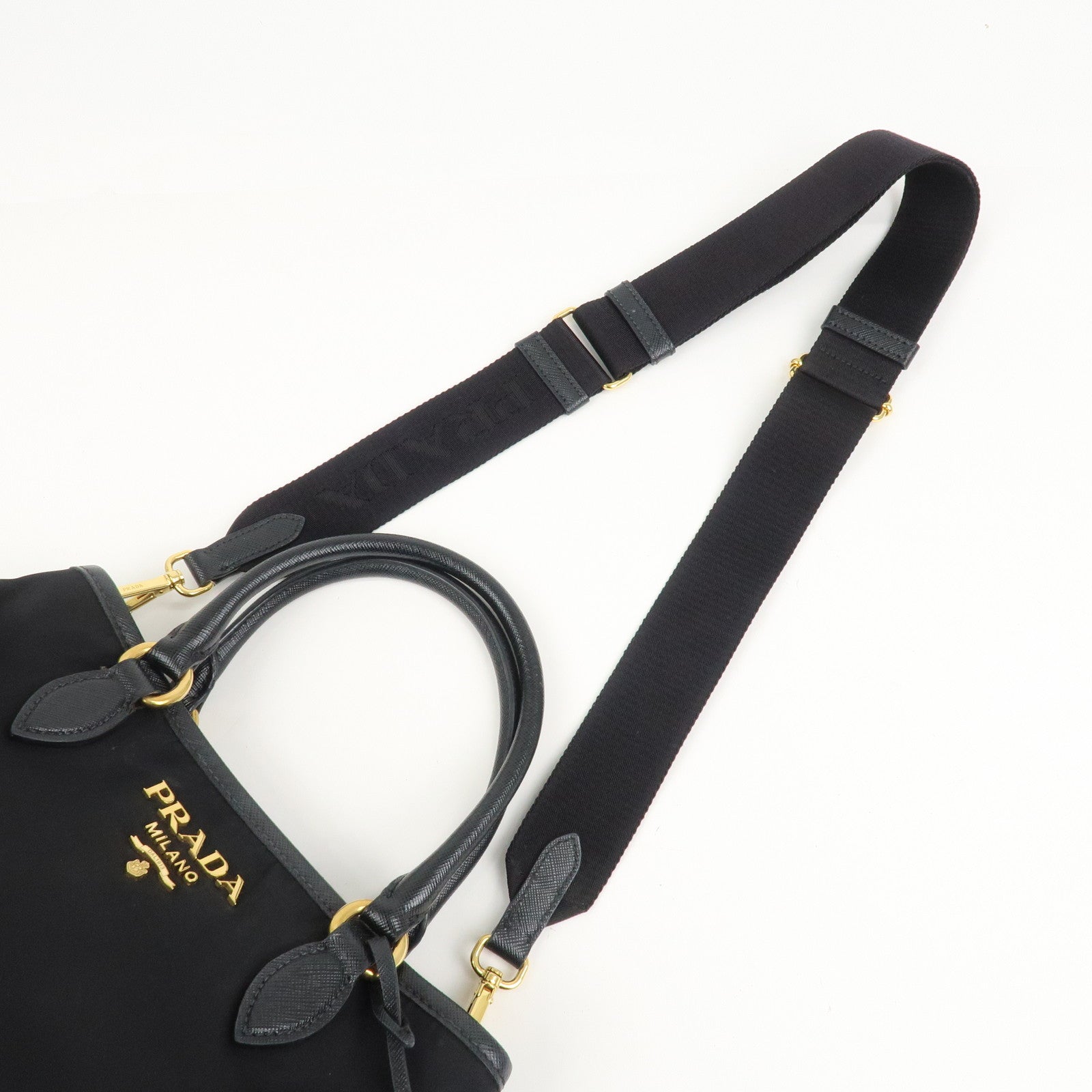 PRADA Logo Nylon Leather 2Way Hand Bag Shoulder Bag Black 1BA173