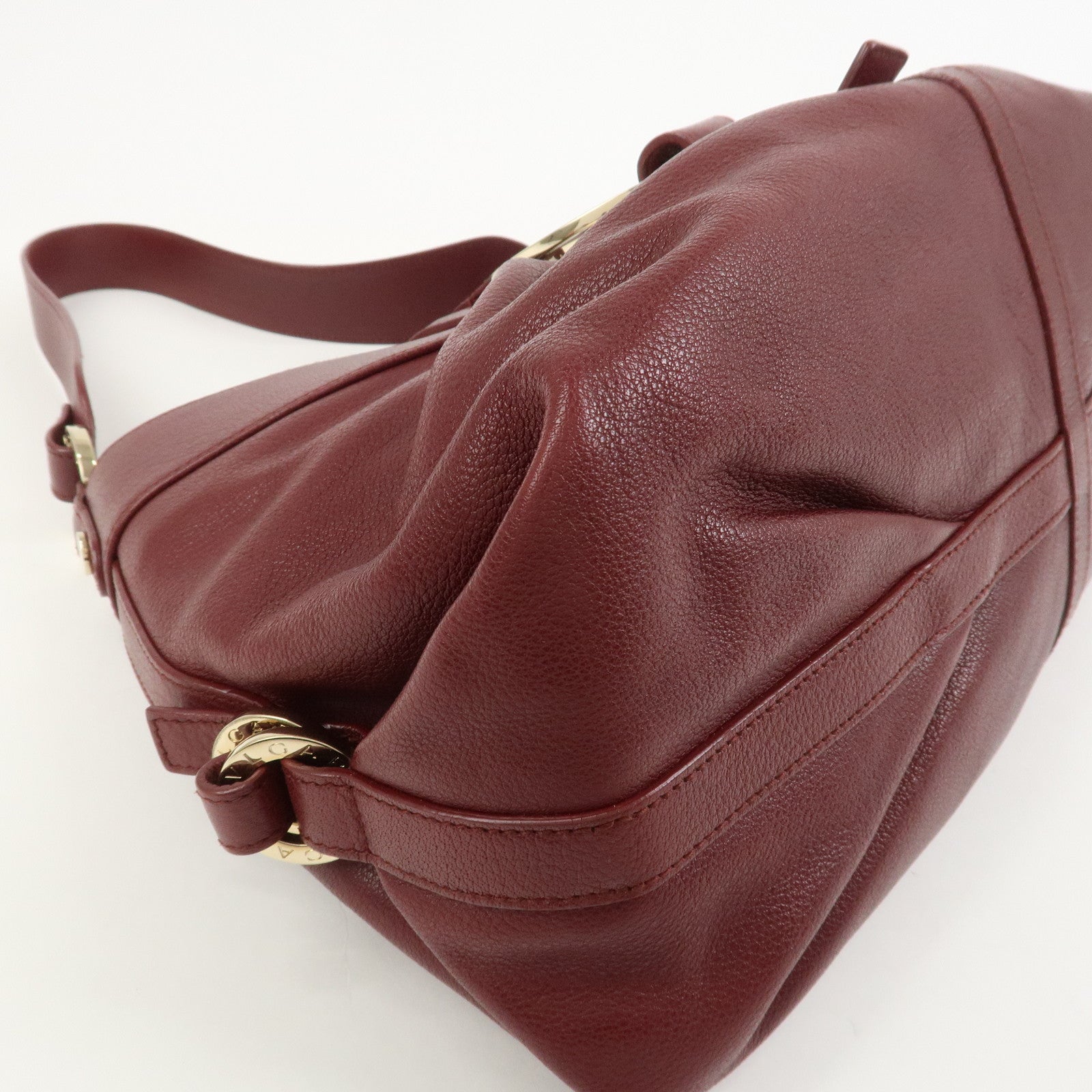 BVLGARI Chandra Leather Shoulder Bag Hand Bag Bordeaux