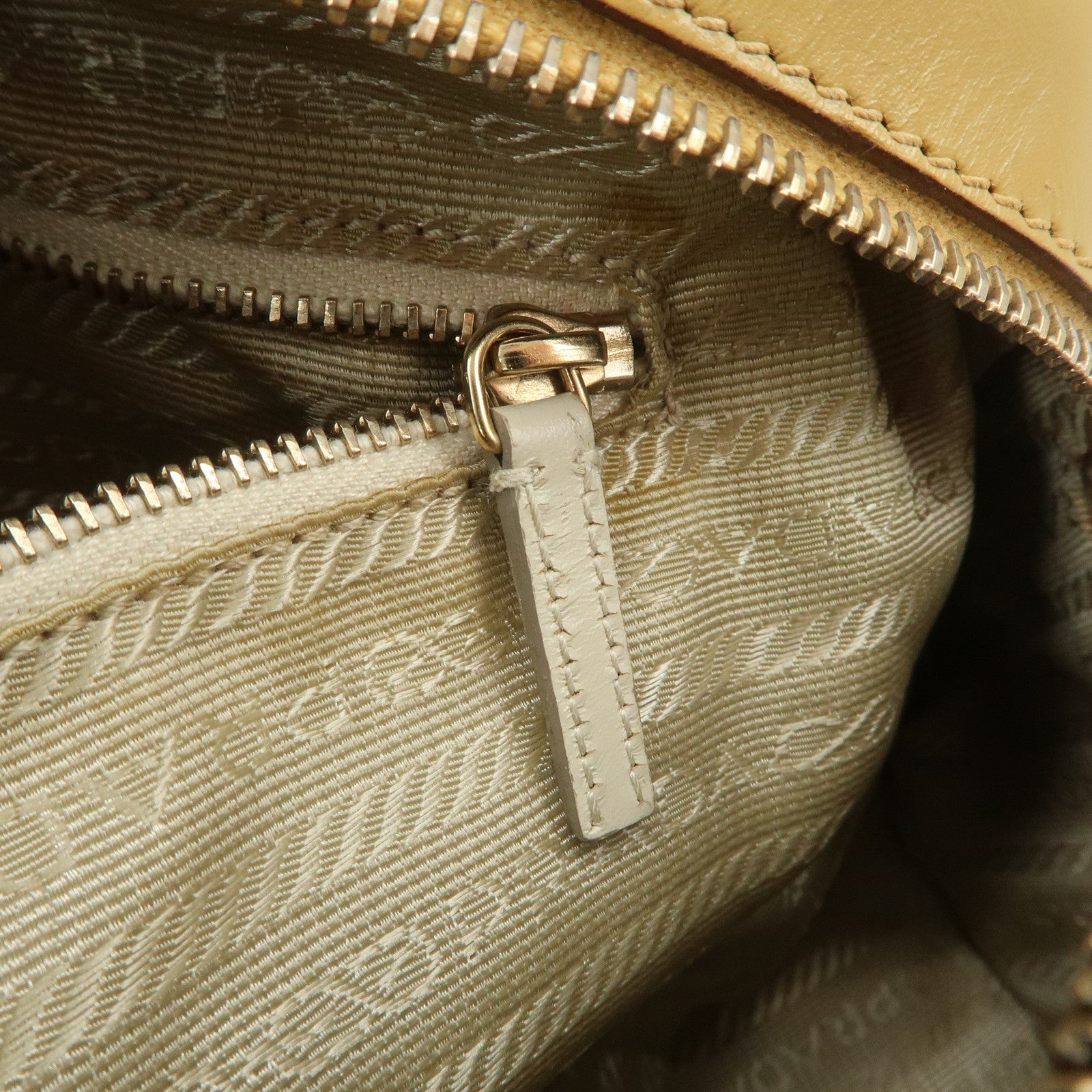 PRADA Leather Bowling Bag Boston Bag Hand Bag Gold HDW Beige