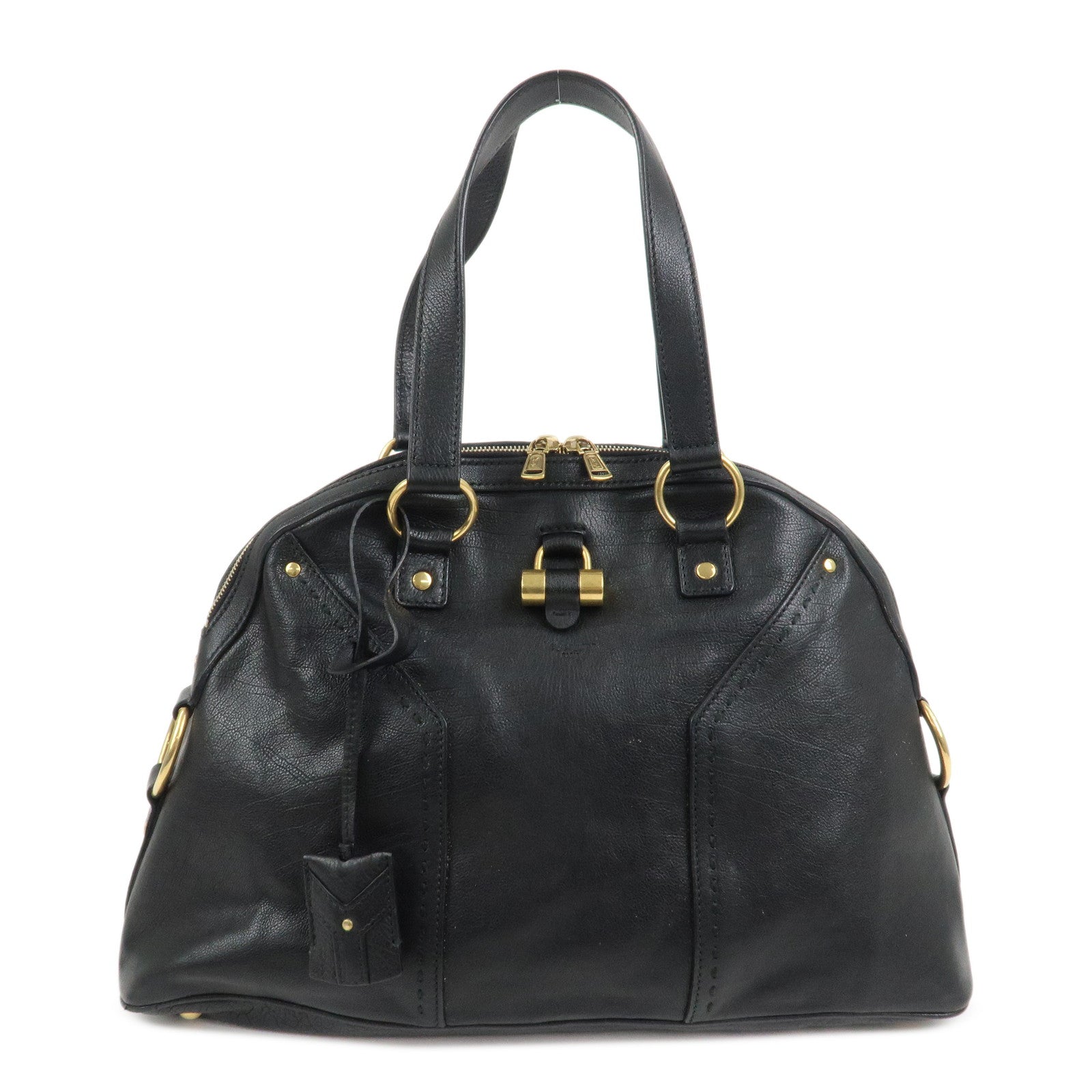 SAINT LAURENT PARIS Leather Muse Hand Bag Shoulder Bag Black