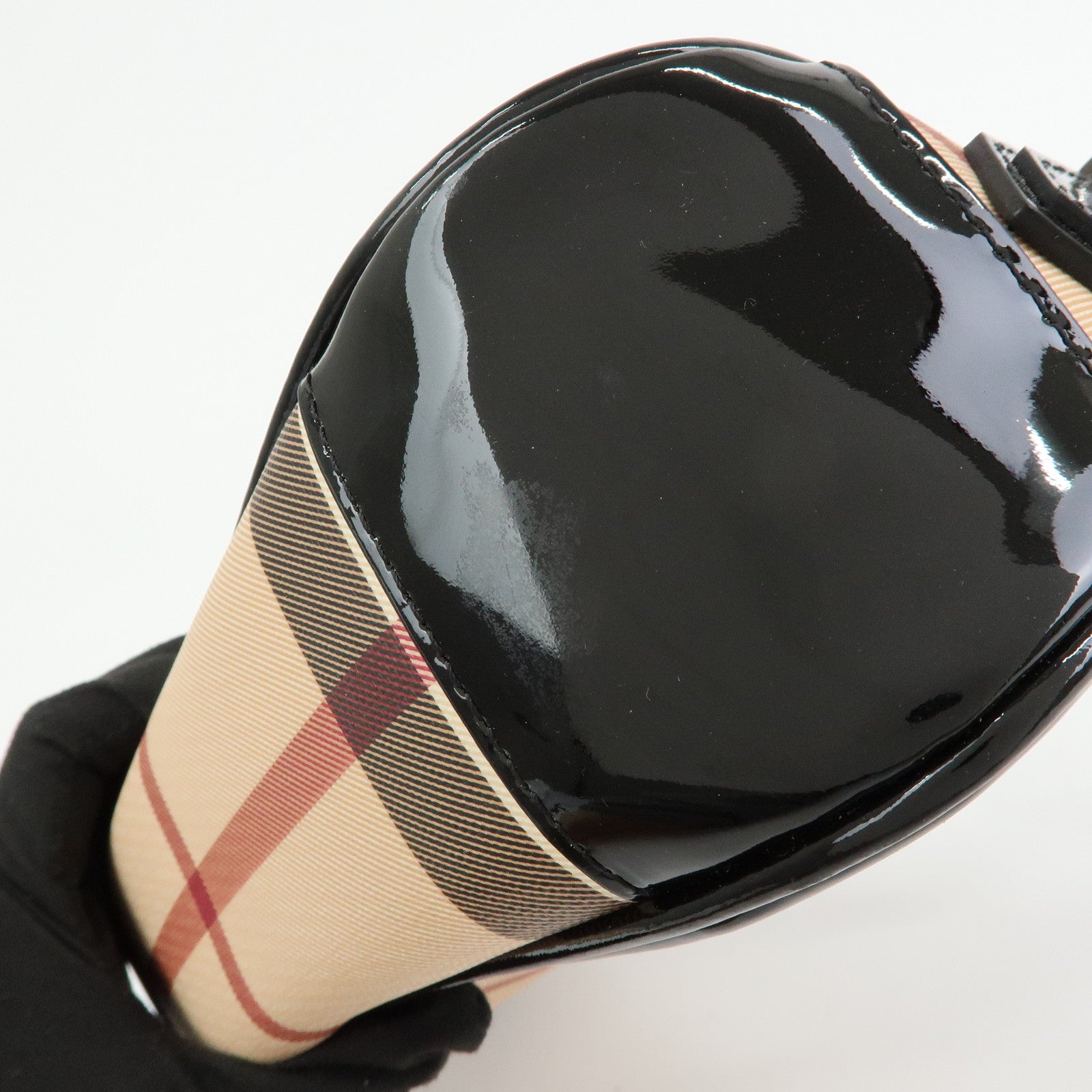 BURBERRY PVC Canvas Patent Leather Shoulder Hand Bag Black Beige