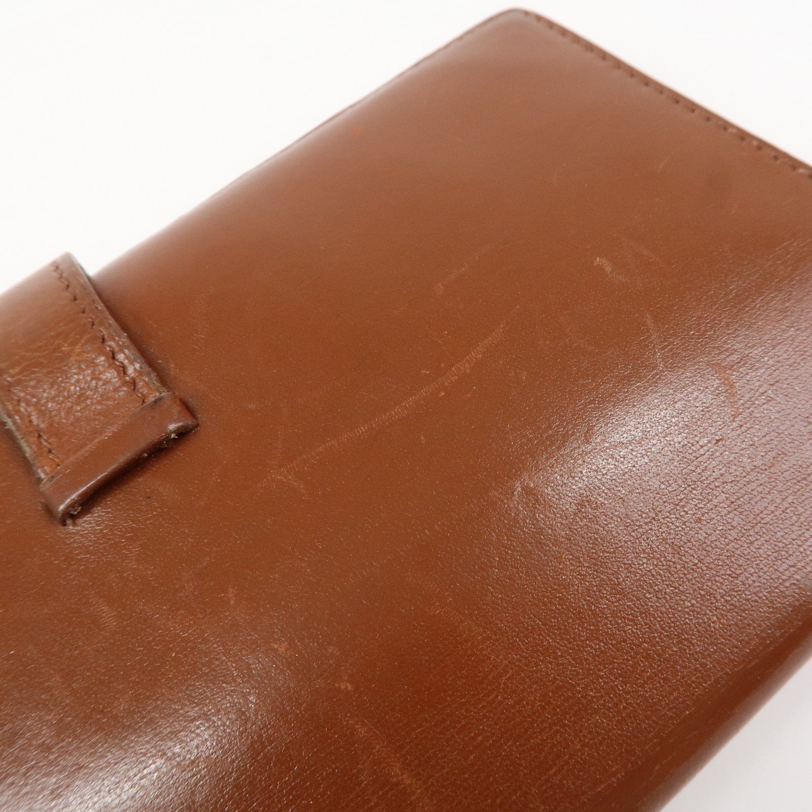 HERMES Bearn Leather Bi-fold Long Wallet F Stamped Brown