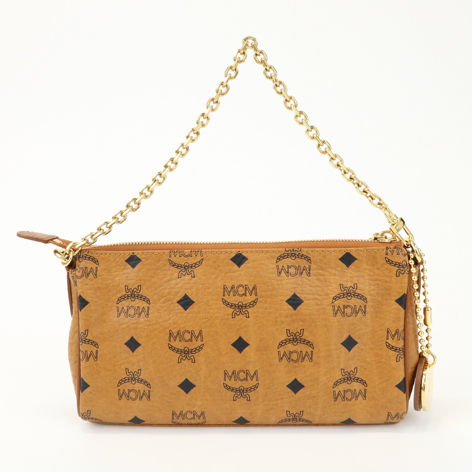 MCM Visetos Logo Leather Hand Bag Shoulder Bag Brown