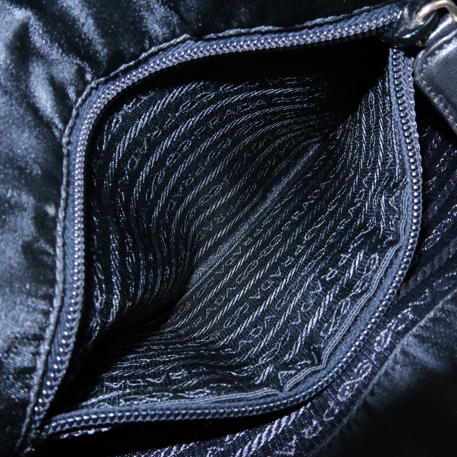 PRADA Triangle Logo Nylon Leather Chain Shoulder Bag Black B4394